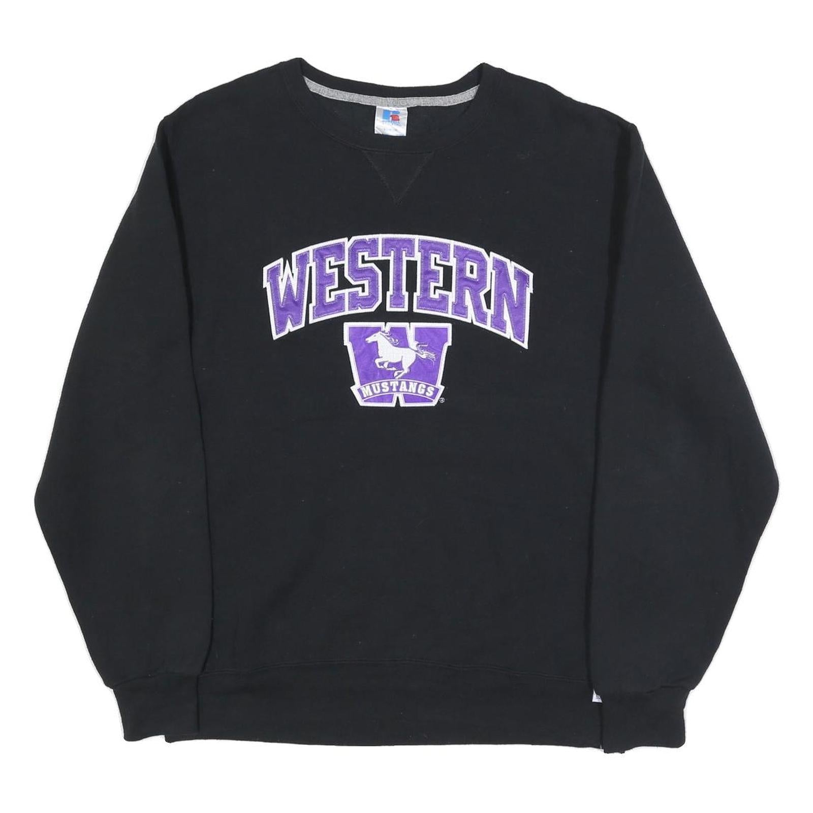 RUSSELL ATHLETIC Mens Black Western Mustangs Crew Neck L Sweatshirt Cotton Blend Refurbished - N/A refurbished available on Cerqular