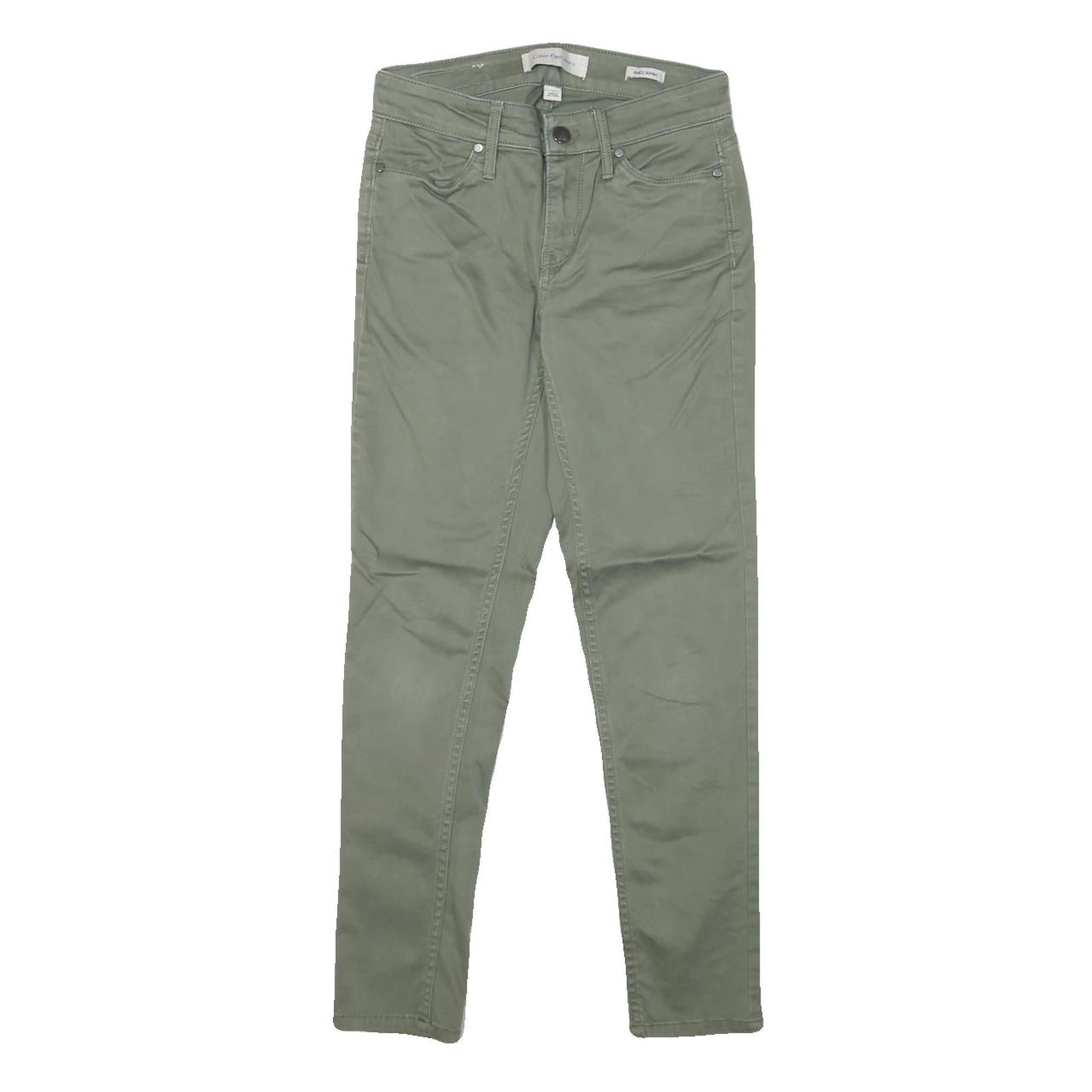 CALVIN KLEIN JEANS Womens Slim Green Trousers W25 L25 Stylish Zip Closure Cotton Refurbished - N/A refurbished available on Cerqular