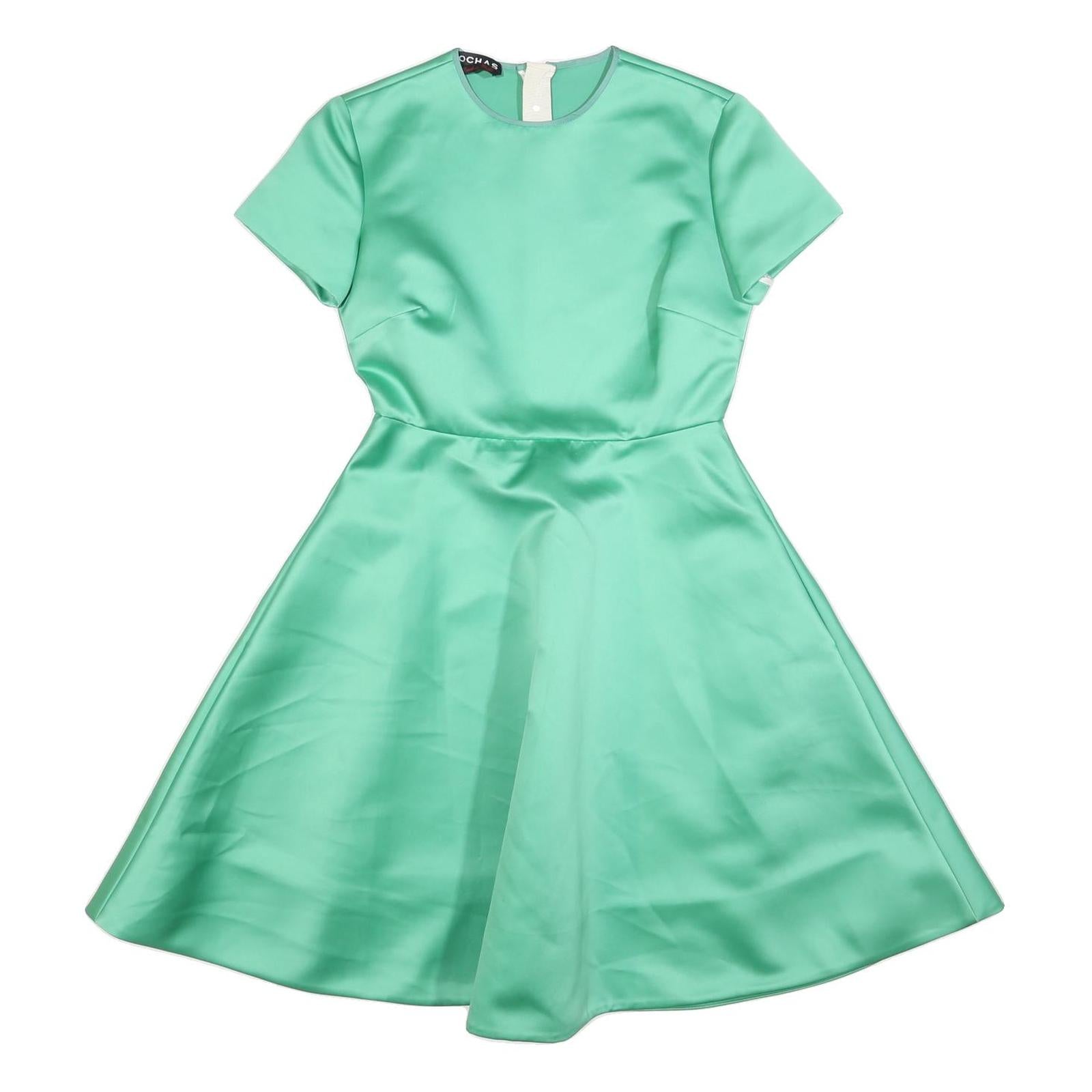 ROCHAS Womens Green Satin Fit & Flare Mini Dress Polyester Short Sleeve S Refurbished - N/A refurbished available on Cerqular