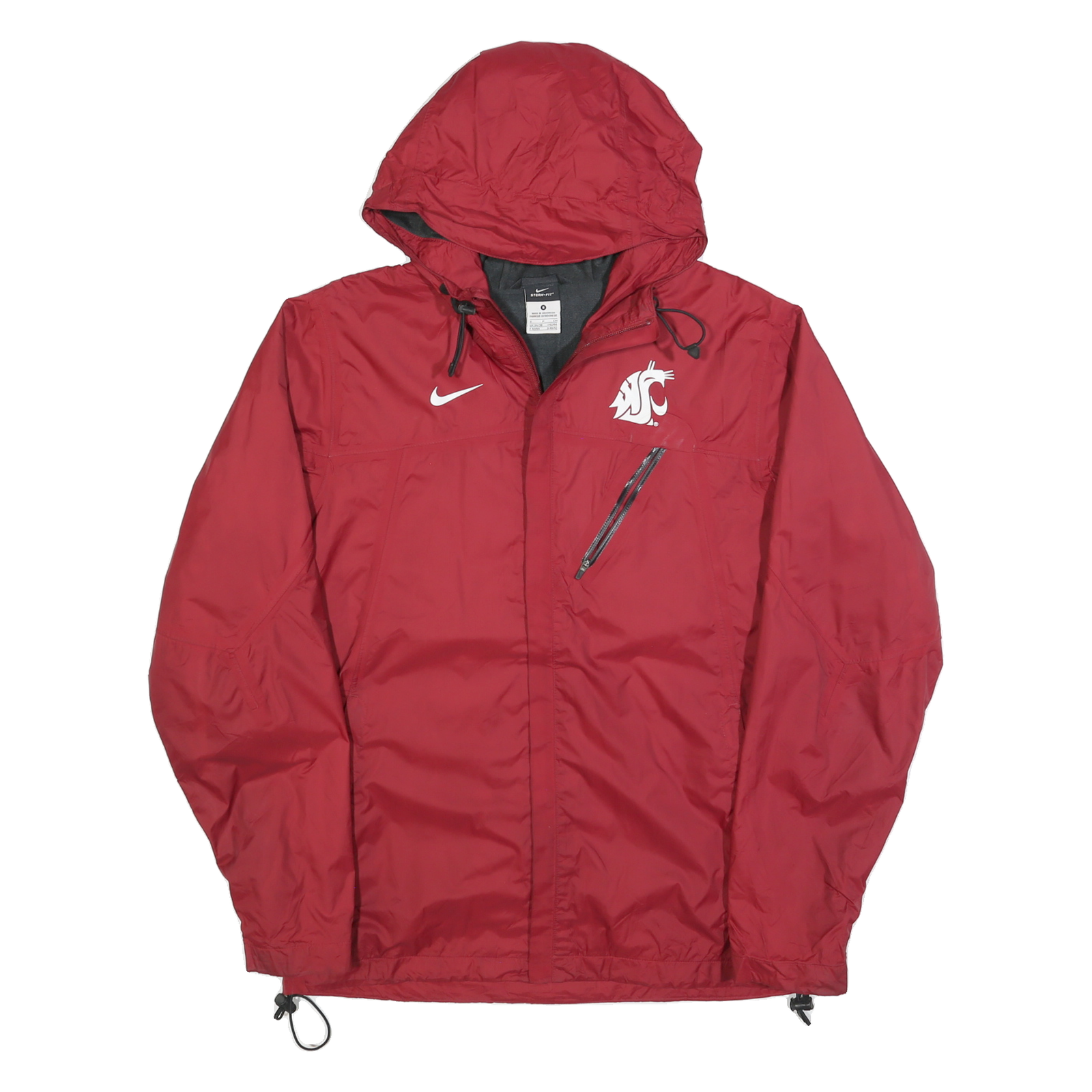 NIKE Mens Red Washington State Windbreaker Jacket S Polyester Zip Hooded Plain Refurbished - N/A refurbished available on Cerqular
