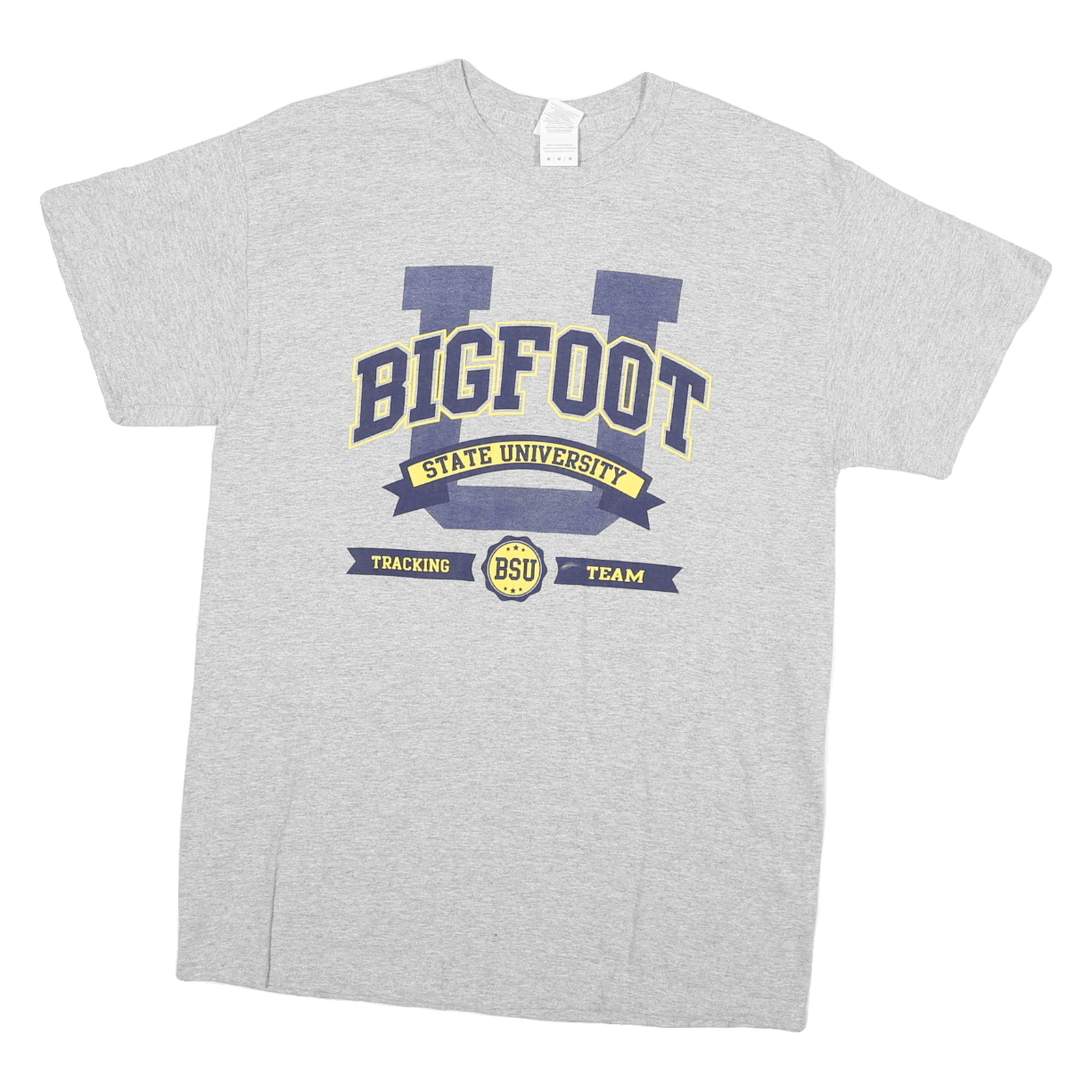 Mens Grey Bigfoot State University Graphic T-Shirt M Crew Neck Short Sleeve Refurbished - N/A refurbished available on Cerqular