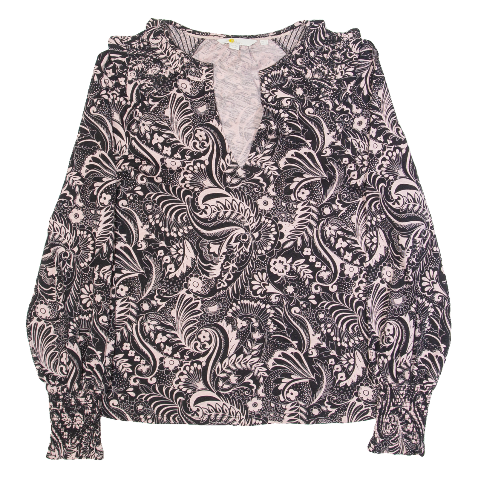 BODEN Womens Printed Top Black V-Neck Long Sleeve Paisley UK 10 Refurbished - N/A refurbished available on Cerqular
