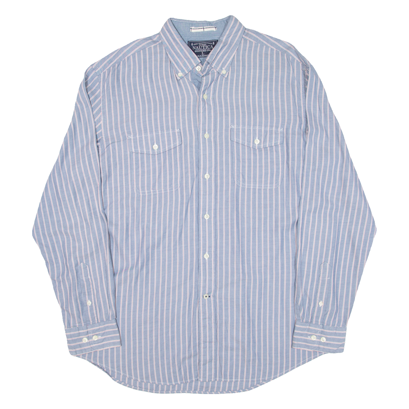 NAUTICA Mens Shirt Blue Striped Long Sleeve L Refurbished - N/A refurbished available on Cerqular