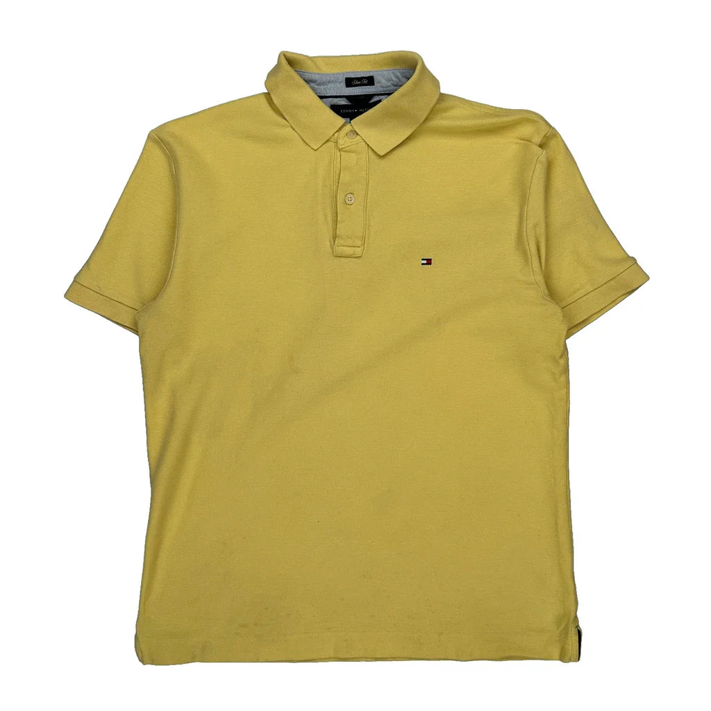 Tommy Hilfiger Slim Fit Polo Shirt - Large Yellow Cotton Refurbished - Thrifted (note: this is a term often used to describe second- refurbished available on Cerqular