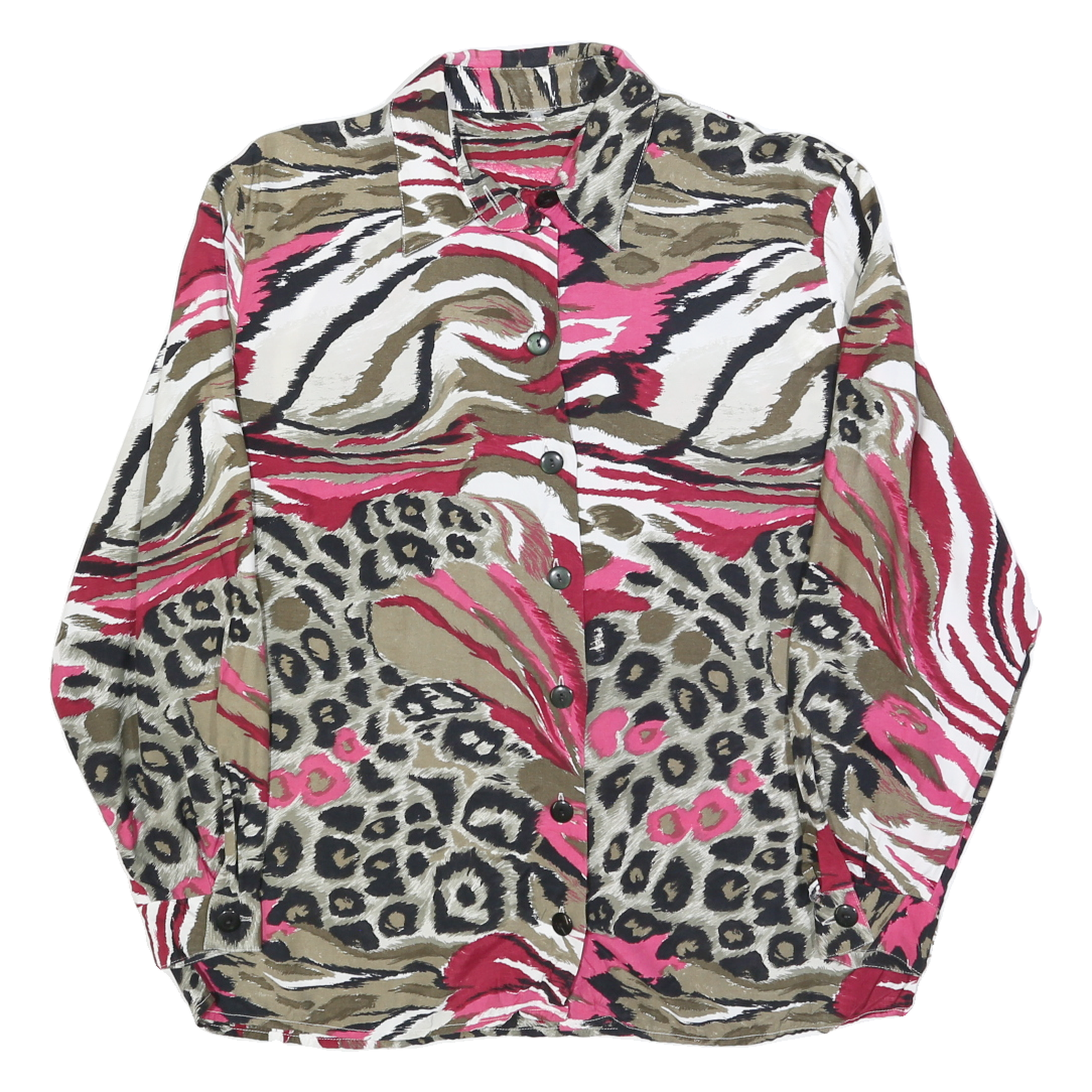 Womens Beige & Pink Animal Print Shirt Long Sleeve Collared L Refurbished - N/A refurbished available on Cerqular