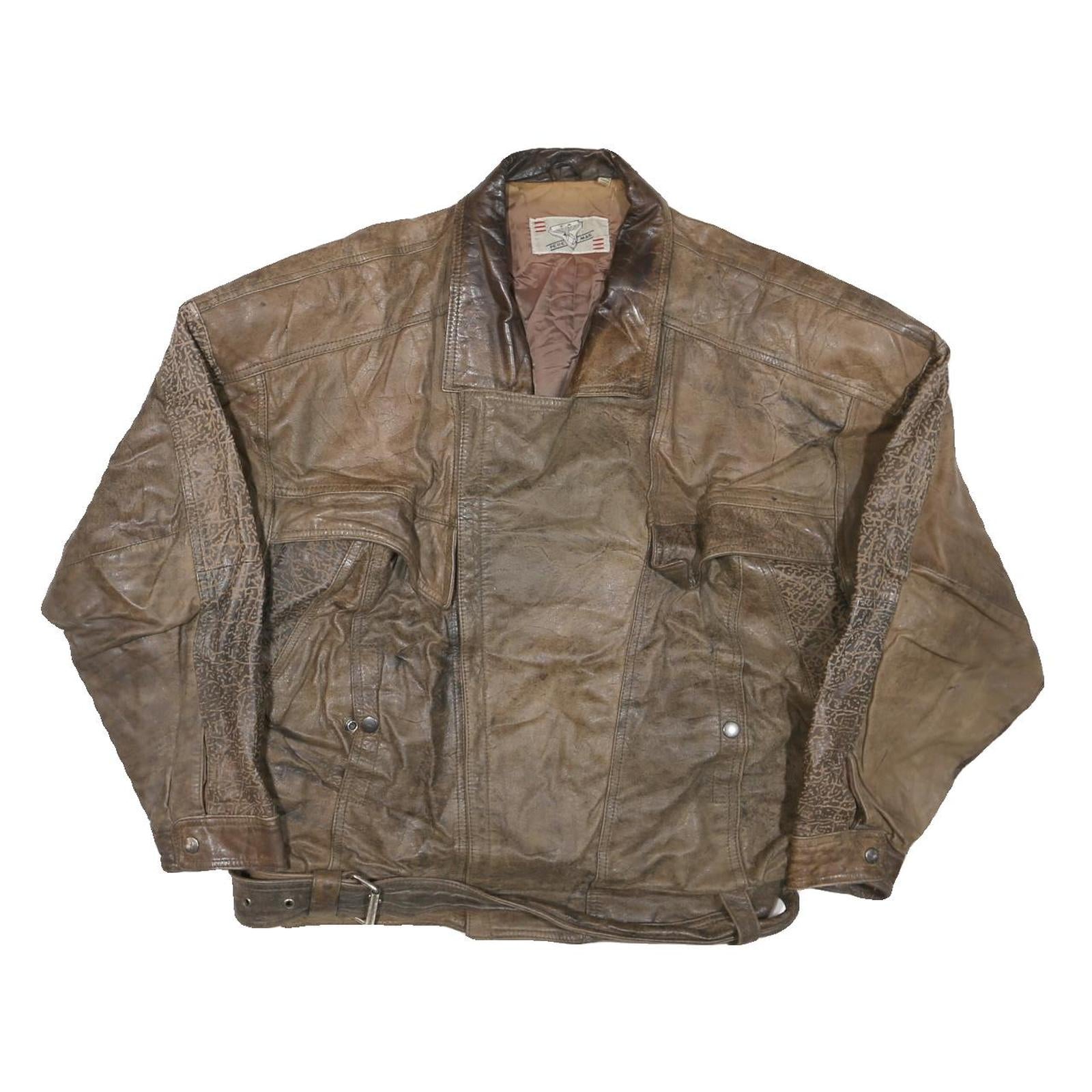 PERE MAR Mens Brown Leather Jacket XL Leather Bomber Zip Vintage Style Refurbished - N/A refurbished available on Cerqular
