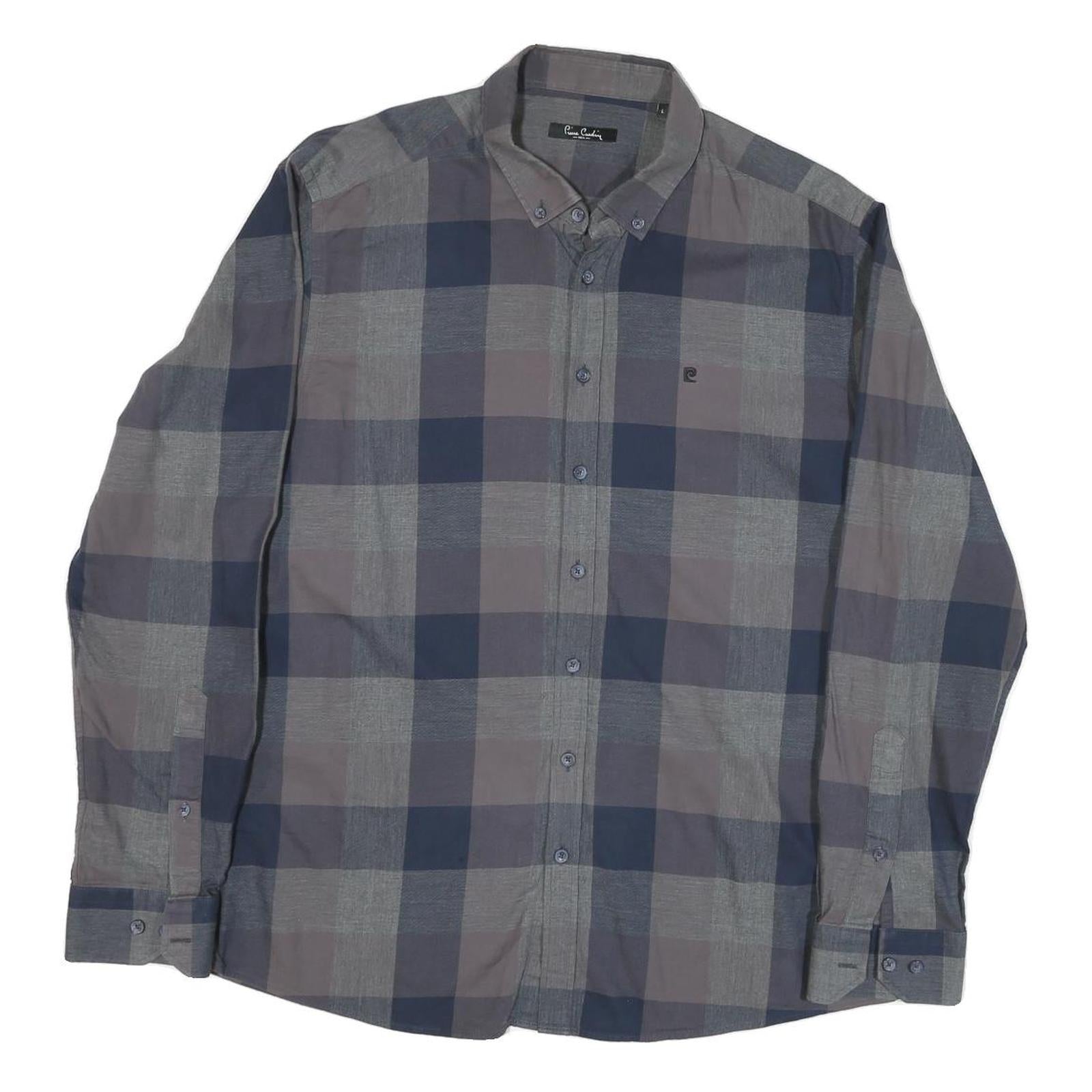 PIERRE CARDIN Mens Grey & Blue Check Shirt L Button-Down Collar Long Sleeve Refurbished - N/A refurbished available on Cerqular
