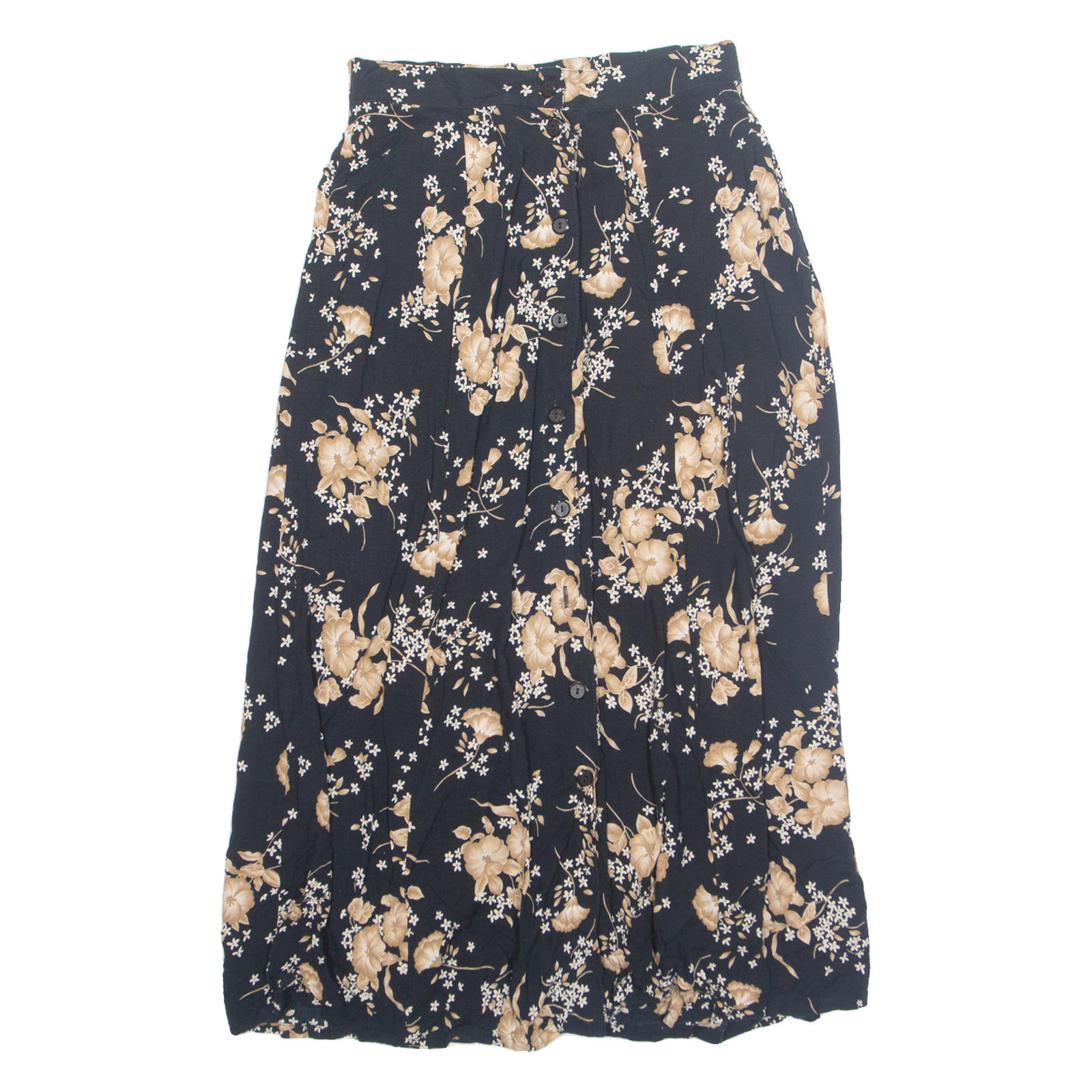 SAG HARBOUR Button Down Womens A-Line Skirt Black Midi 90s Floral S Refurbished - N/A refurbished available on Cerqular