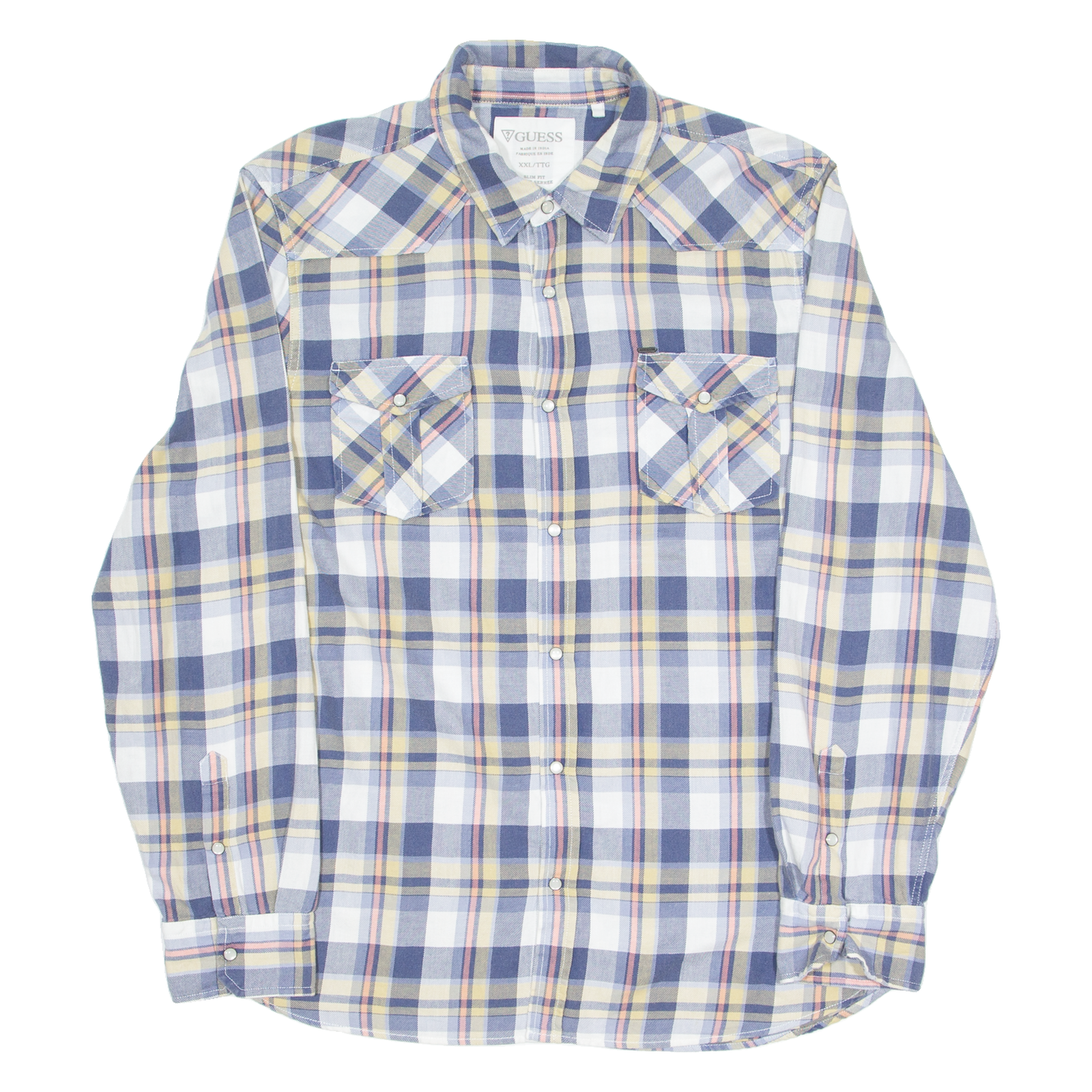 GUESS Slim Fit Mens Flannel Shirt Blue Check Long Sleeve 2XL Refurbished - N/A refurbished available on Cerqular