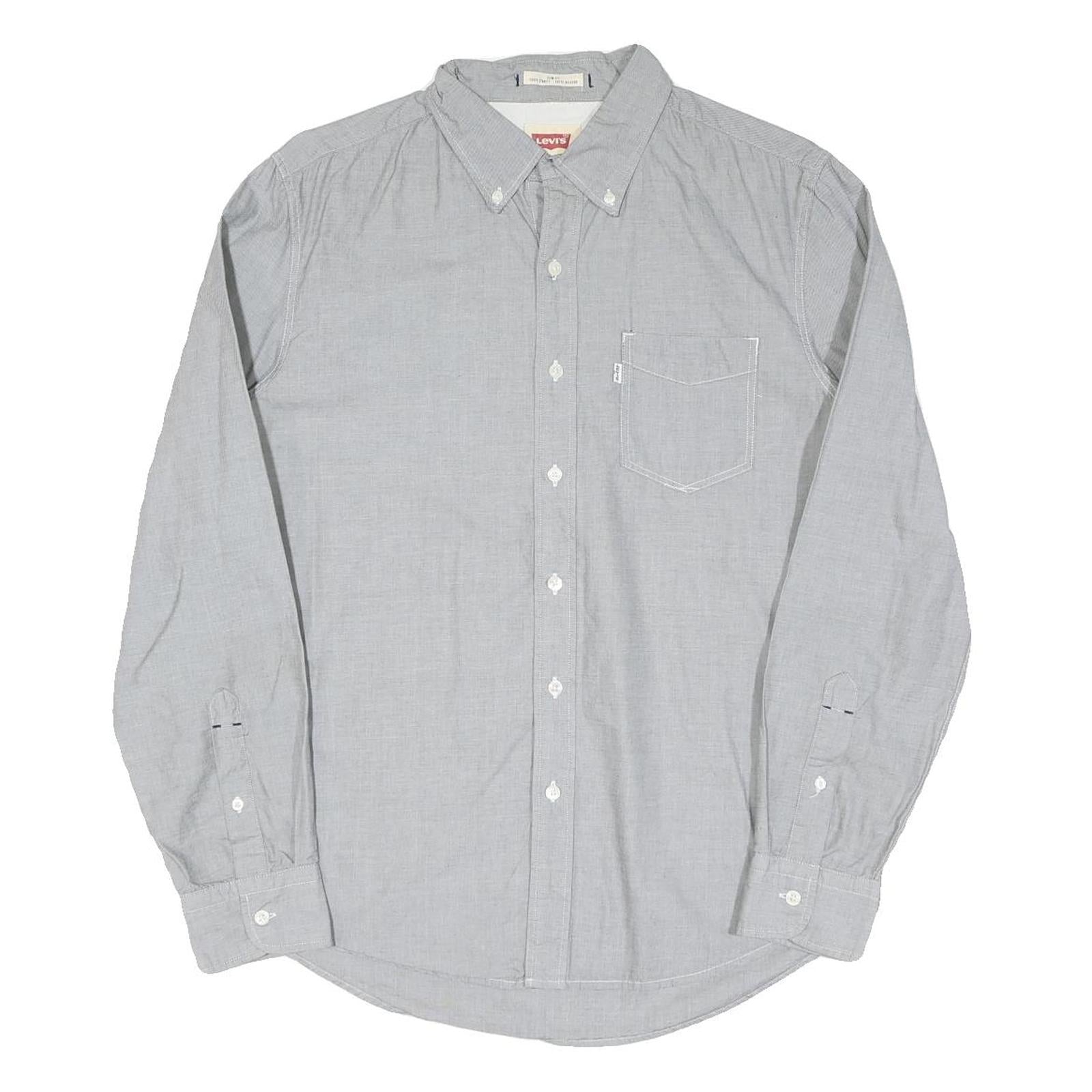 LEVI'S Mens Grey Cotton Blend Button-Down Shirt M Classic Fit Casual Refurbished - N/A refurbished available on Cerqular