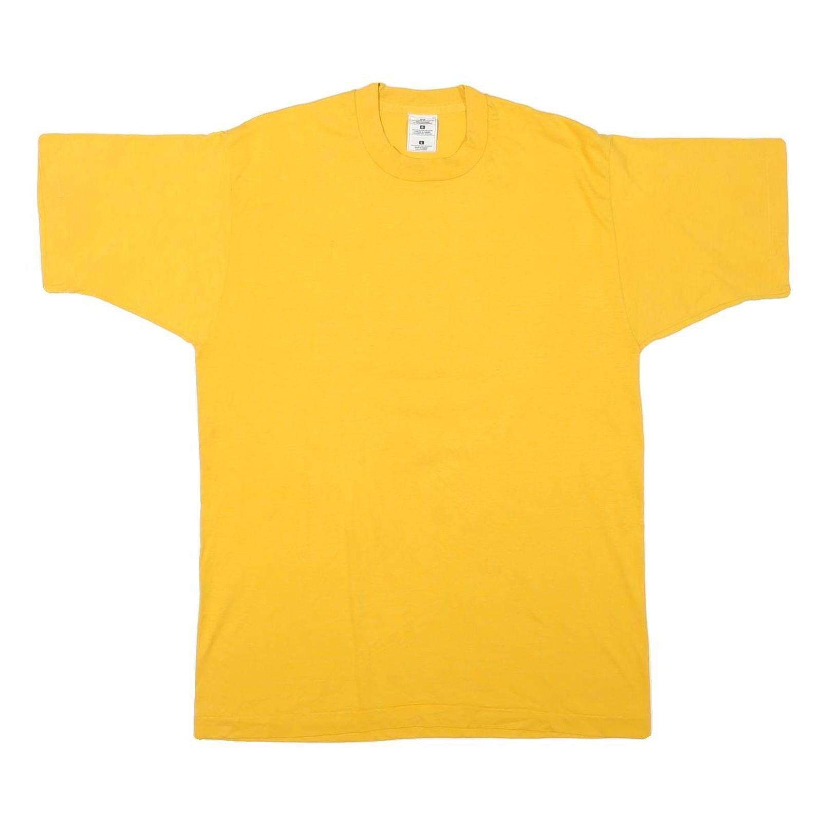 Mens Yellow Plain Cotton Blend Short Sleeve Crew Neck T-Shirt L Casual Basic Refurbished - N/A refurbished available on Cerqular