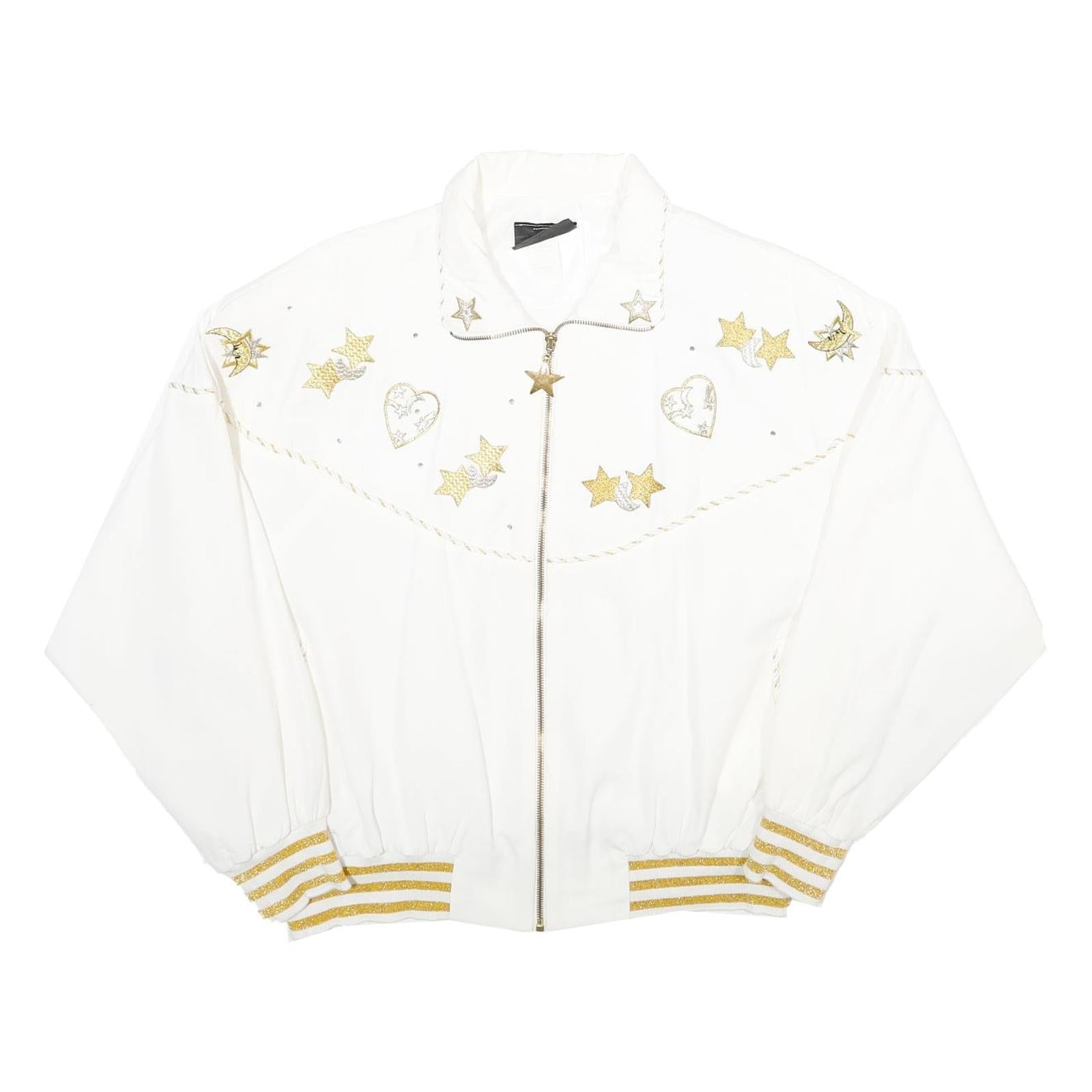 C.O.D. Womens White Gold Accent Zip Jacket M Viscose Blend Star Heart Print Refurbished - N/A refurbished available on Cerqular