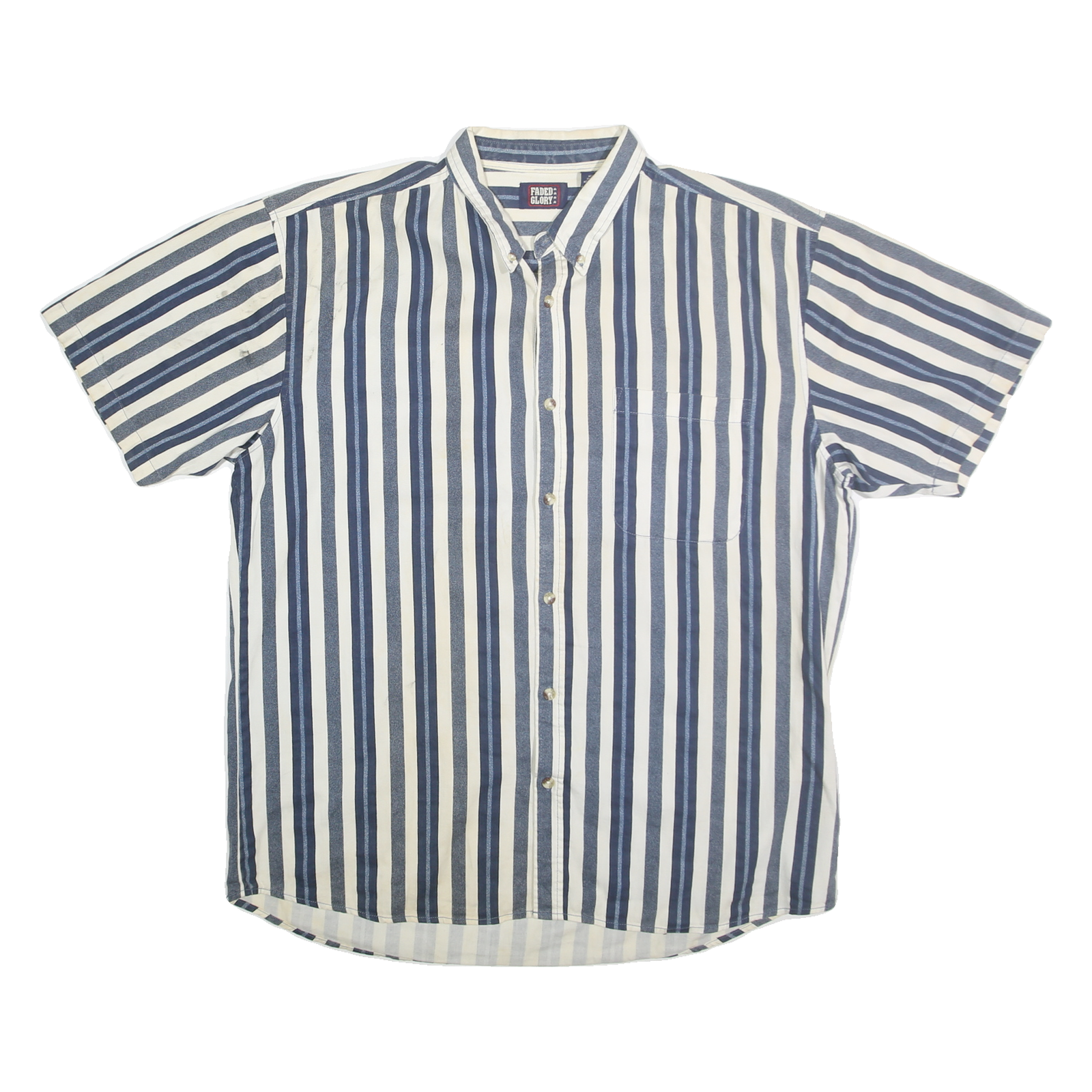 FADED GLORY Mens Blue & White Striped Shirt XL Cotton Casual Summer Button-Down Refurbished - N/A refurbished available on Cerqular