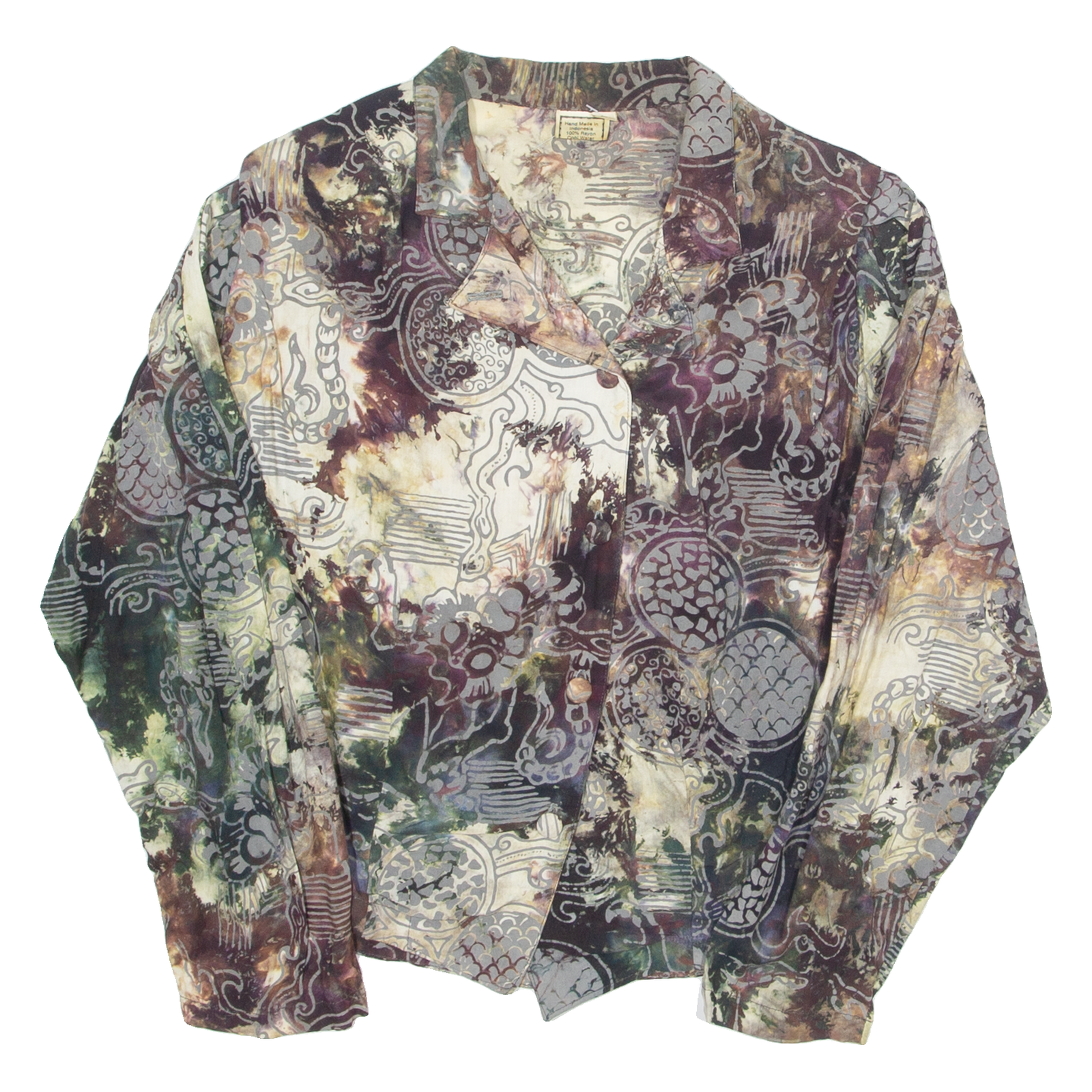 Womens Printed Blouse Brown V-Neck Long Sleeve Crazy Pattern L Refurbished - N/A refurbished available on Cerqular