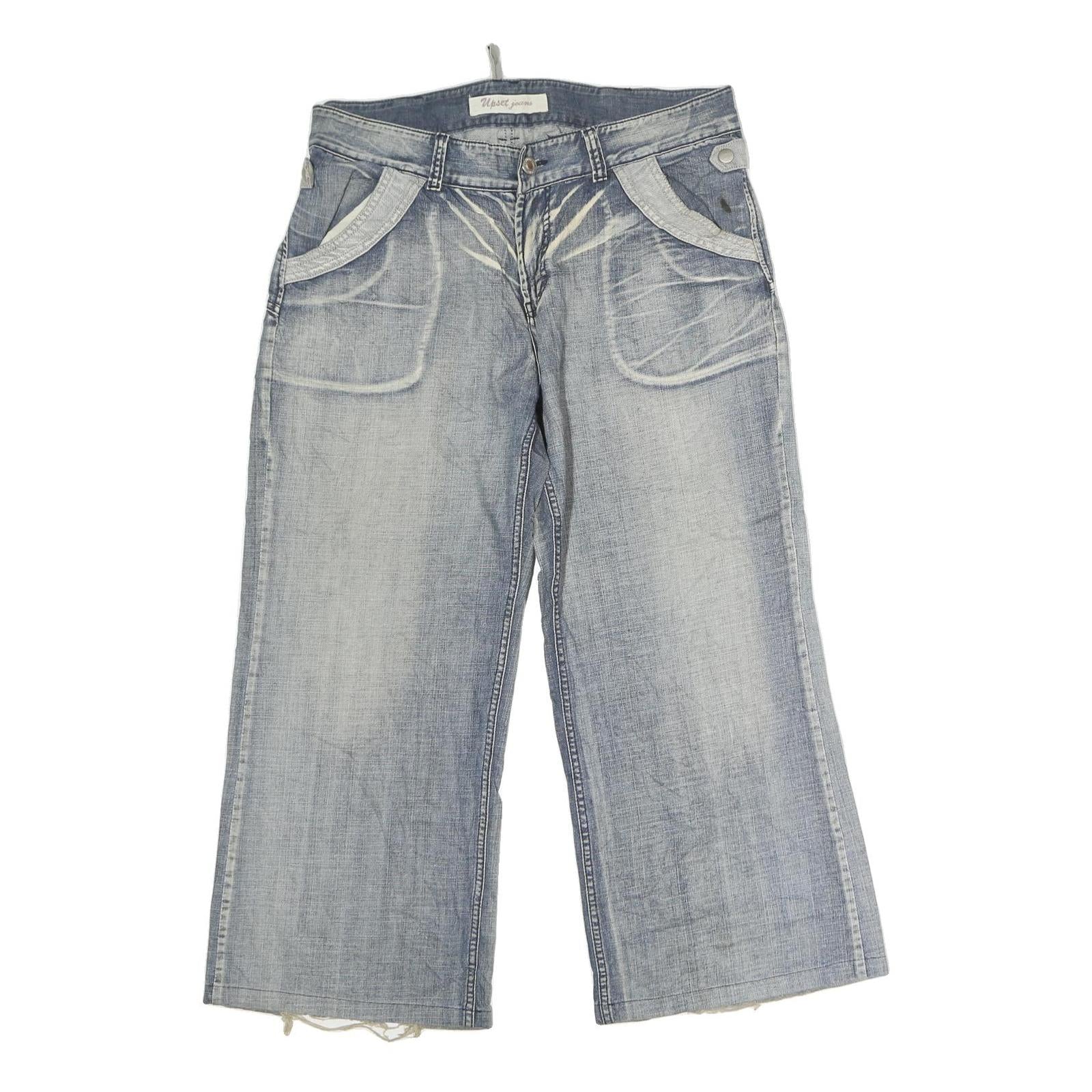 UPSET JEANS Mens Relaxed Wide-Leg Denim Light W36 L30 Distressed Cotton Zip Refurbished - N/A refurbished available on Cerqular
