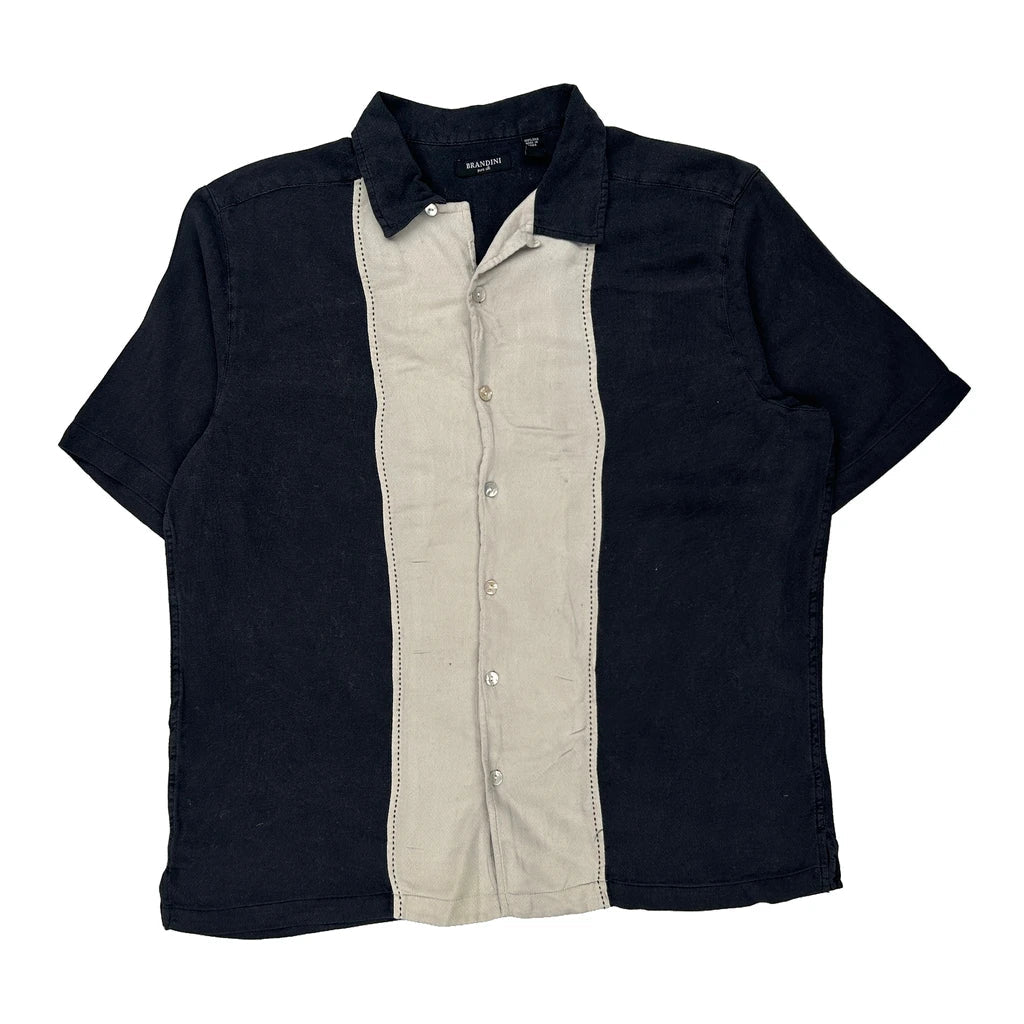 Brandini Contrast Stitch Hawaiian Shirt - Large Beige Silk Refurbished - Thrifted (note: this is a term often used to describe second- refurbished available on Cerqular