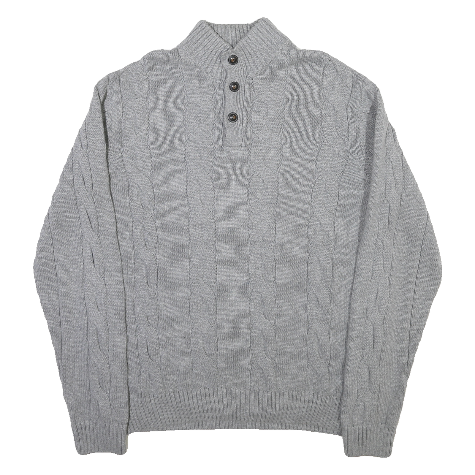 CHAPS Mens Grey Cable Knit Cotton Pullover Roll Neck Jumper L Chestnut Buttons Refurbished - N/A refurbished available on Cerqular