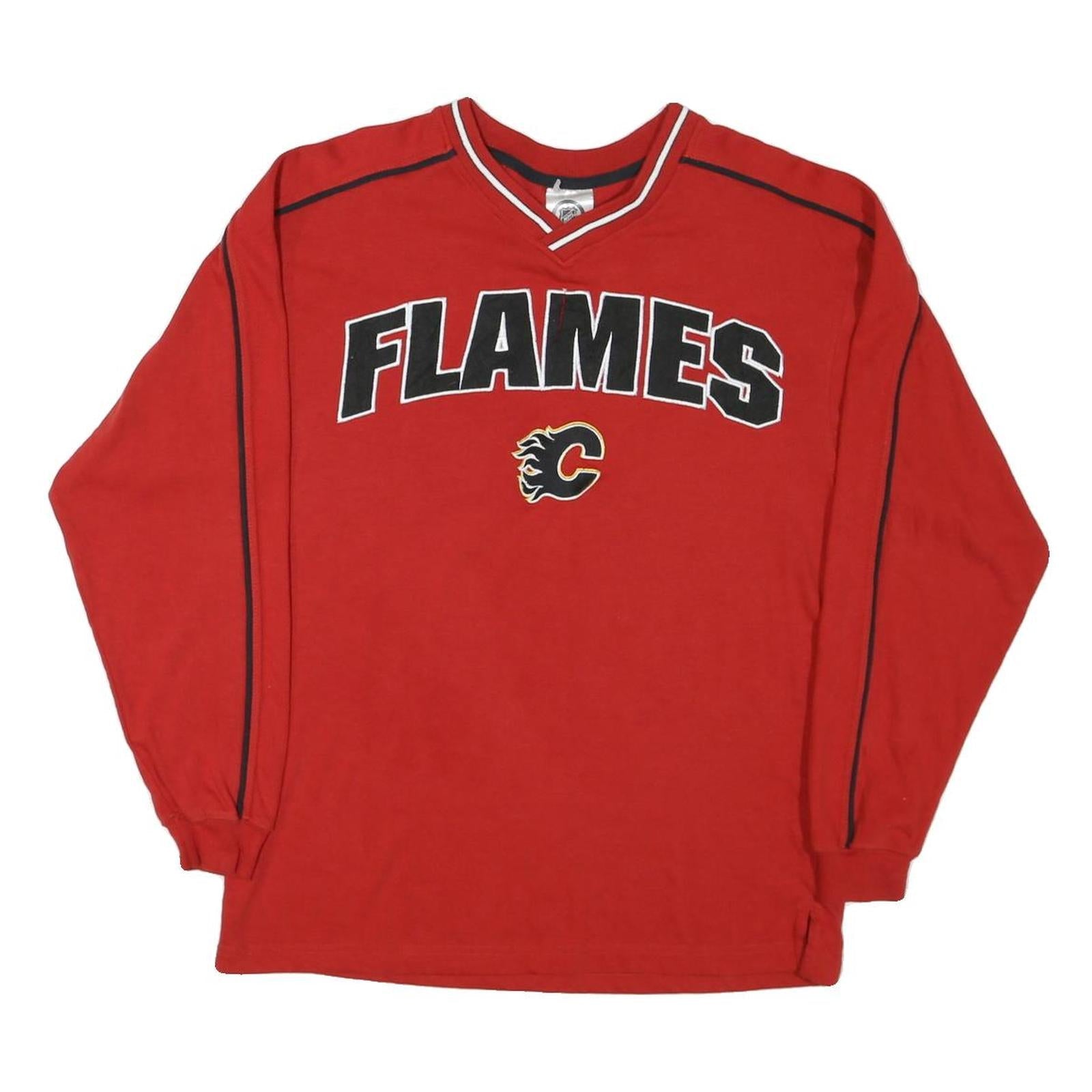 NHL Mens Red Flames Long Sleeve V-Neck Cotton Blend T-Shirt S Sportswear Refurbished - N/A refurbished available on Cerqular