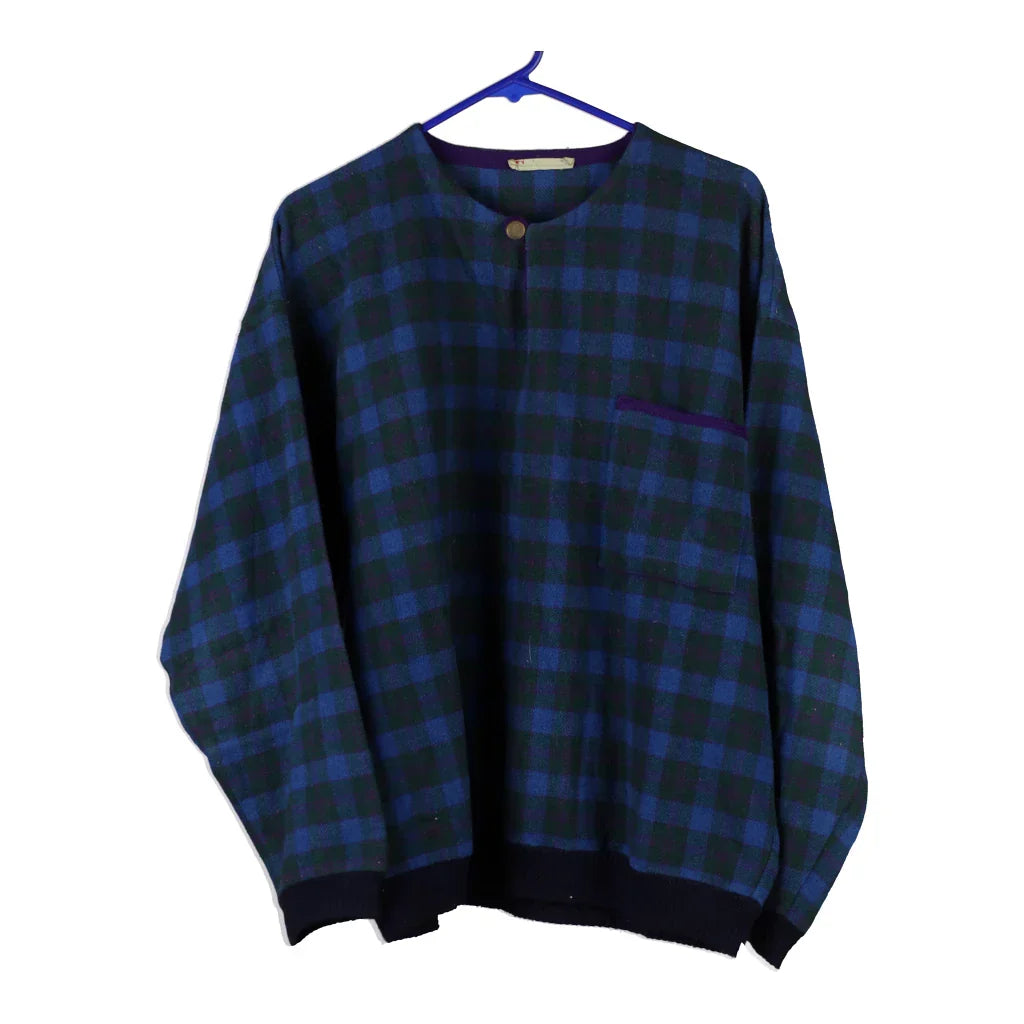 Unbranded Checked Jumper - XL Blue Cotton Blend Refurbished - Thrifted (note: this is a term often used to describe second- refurbished available on Cerqular