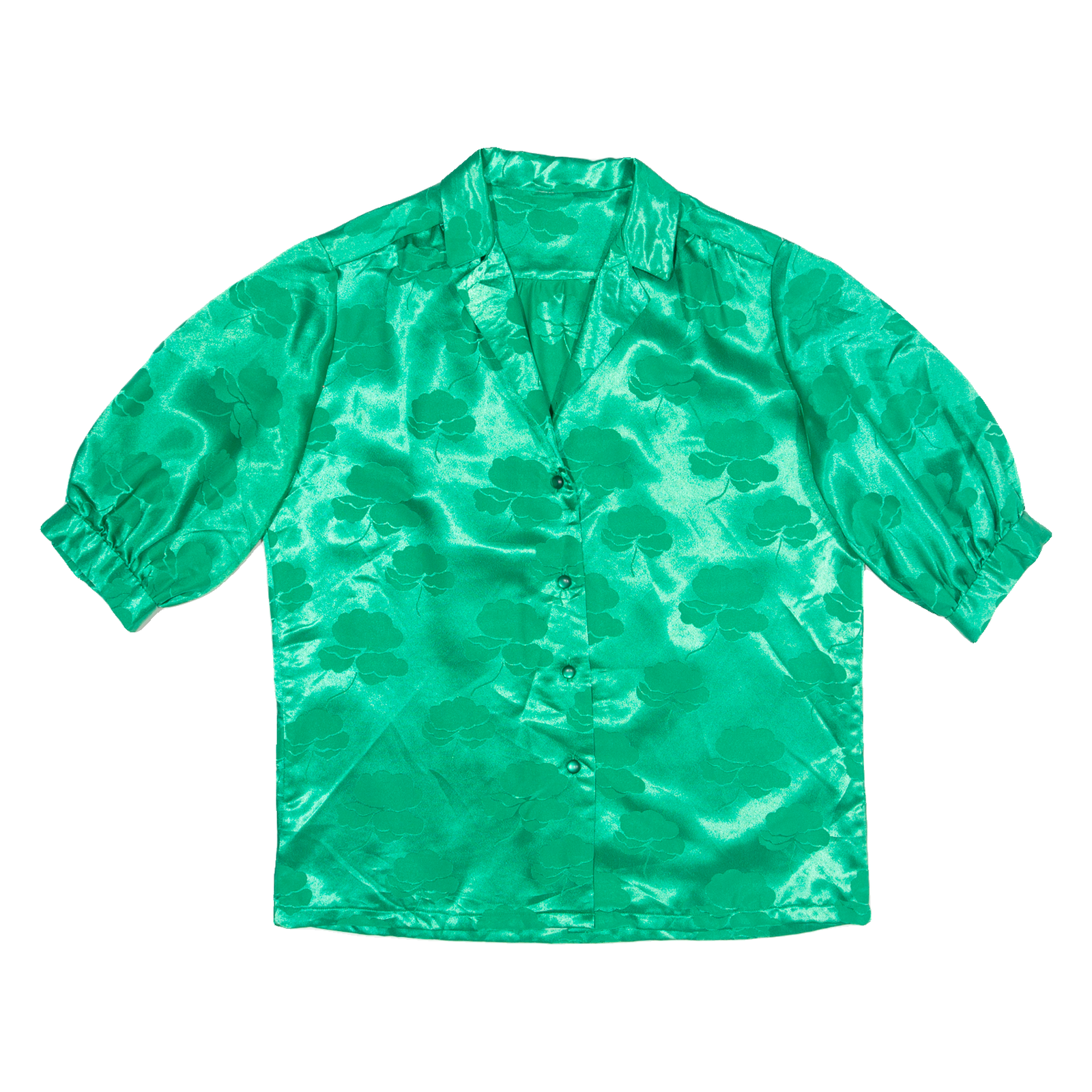 Womens Printed Shirt Green Collared Off Shoulder 90s Floral S Refurbished - N/A refurbished available on Cerqular