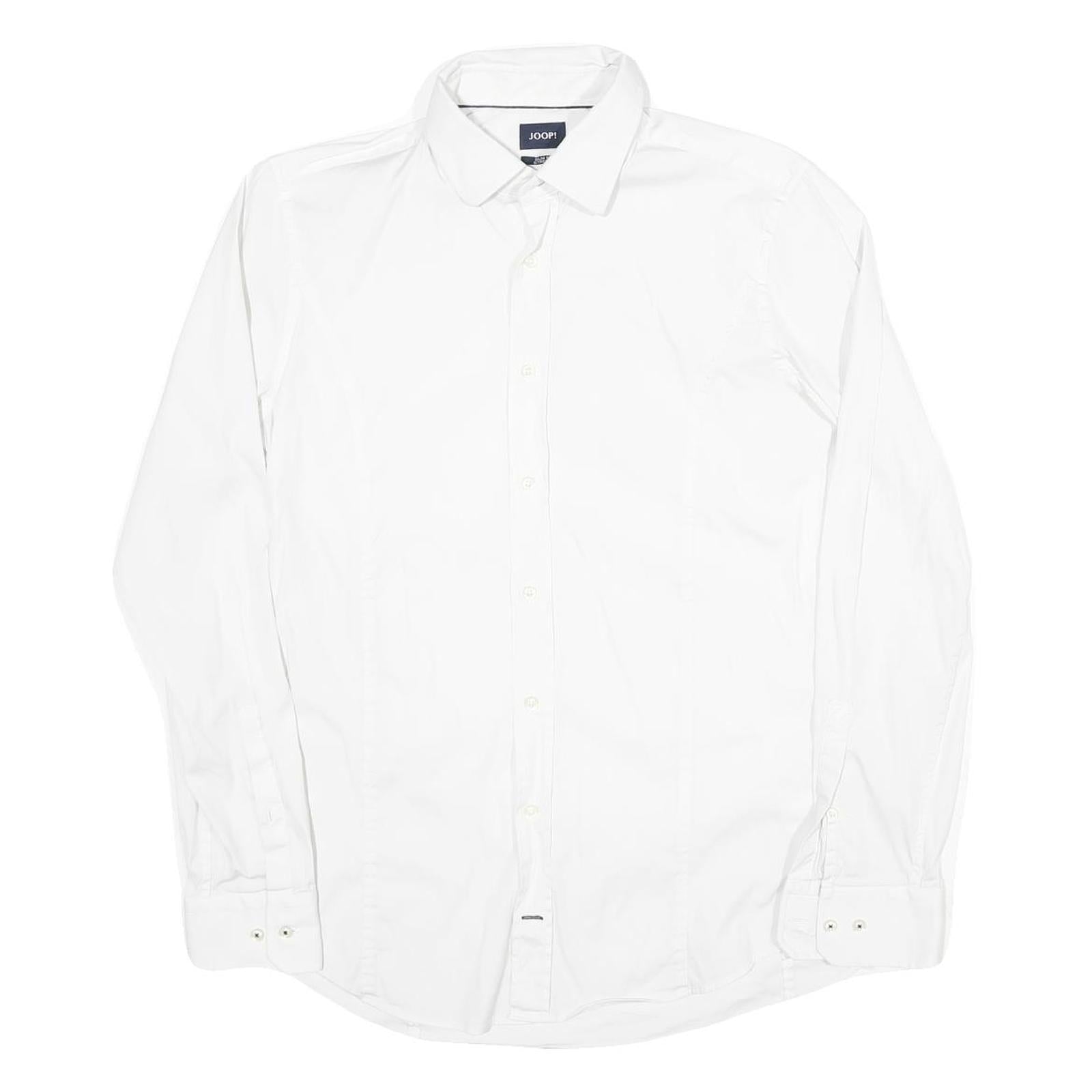 JOOP Mens White Plain Shirt S Classic Cotton Blend Button Collar Long Sleeve Refurbished - N/A refurbished available on Cerqular