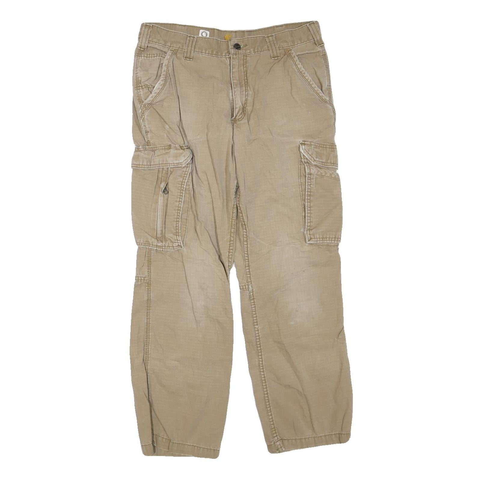 CARHARTT Mens Cotton Blend Beige Regular Fit Cargo Trousers W33 L28 Workwear Refurbished - N/A refurbished available on Cerqular