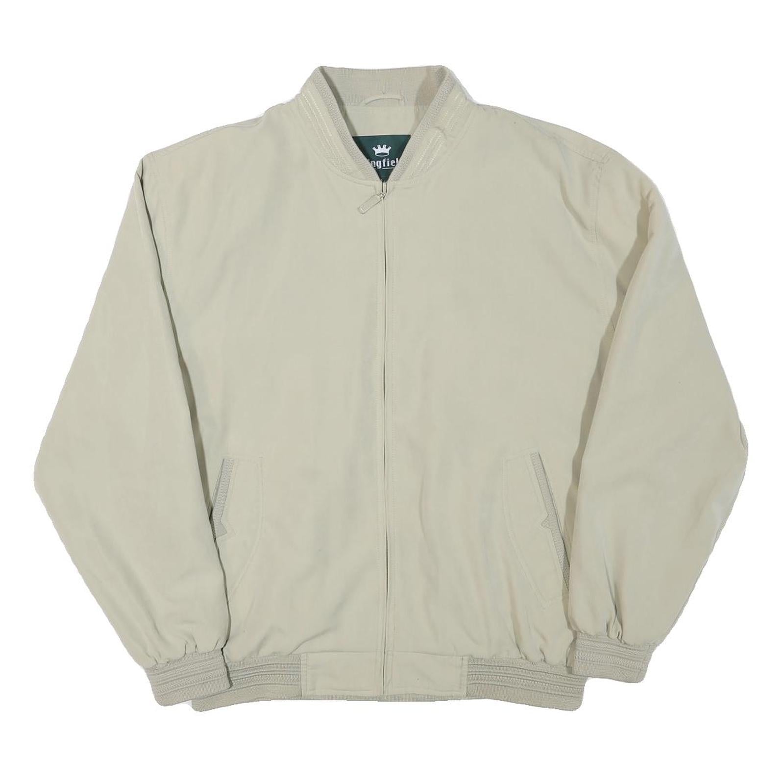 KINGFIELD Mens Cream Jacket L Polyester Blend Bomber Zip Closure Casual Refurbished - N/A refurbished available on Cerqular