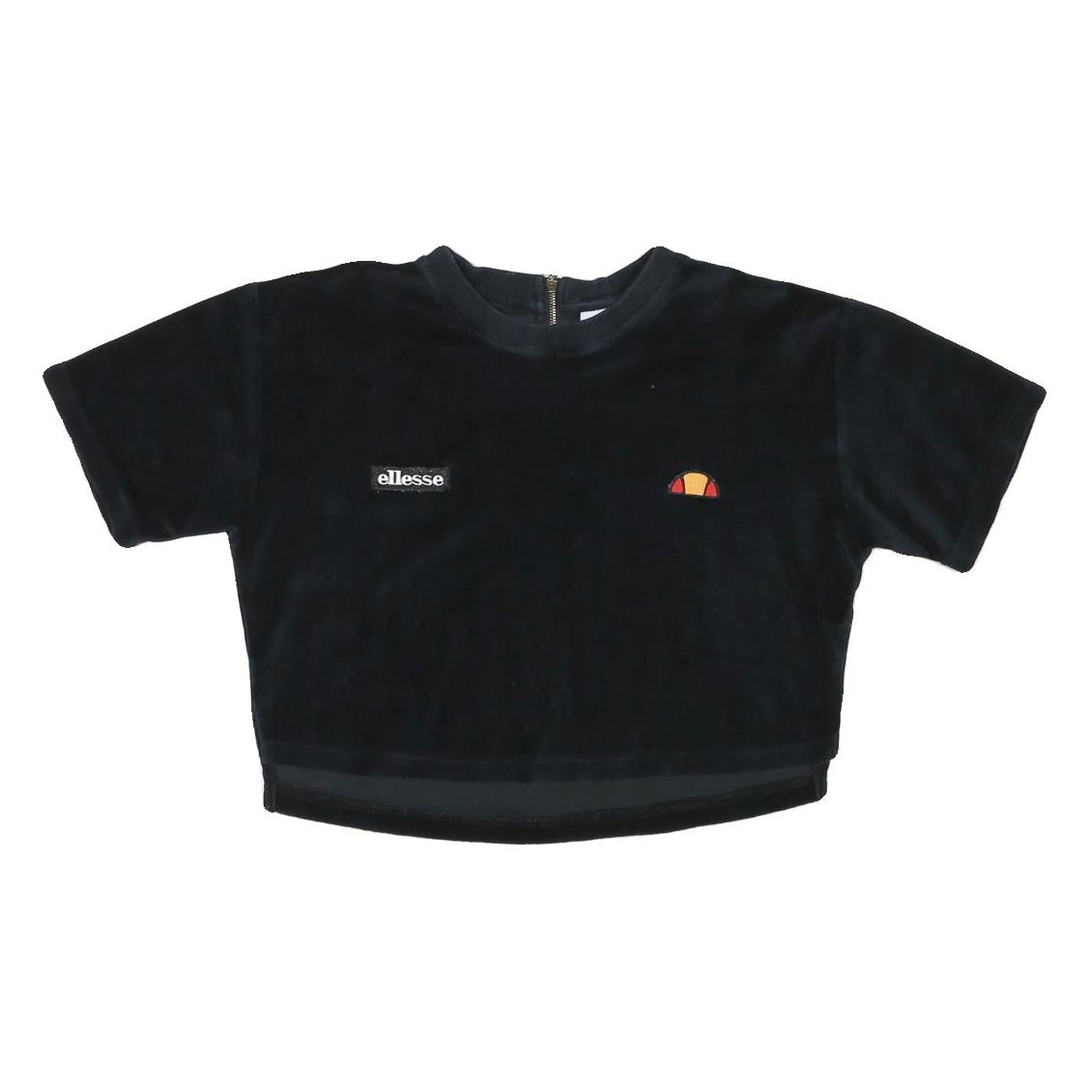 ELLESSE Womens Black Velour Cropped T-Shirt UK 8 Short Sleeve Crew Neck Zip Back Refurbished - N/A refurbished available on Cerqular