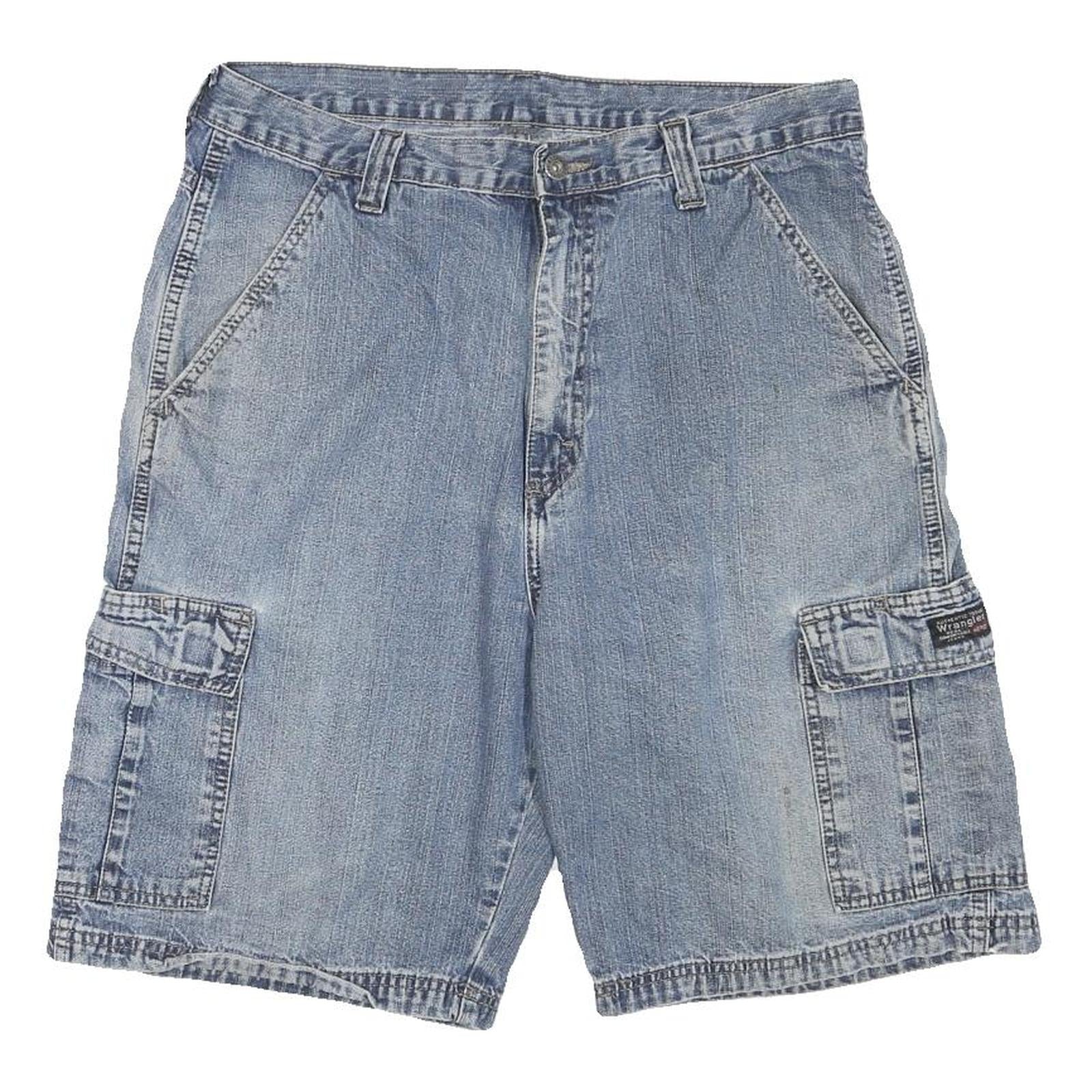 WRANGLER Mens Denim Blue Cargo Shorts L W34 Casual Cotton Blend Refurbished - N/A refurbished available on Cerqular
