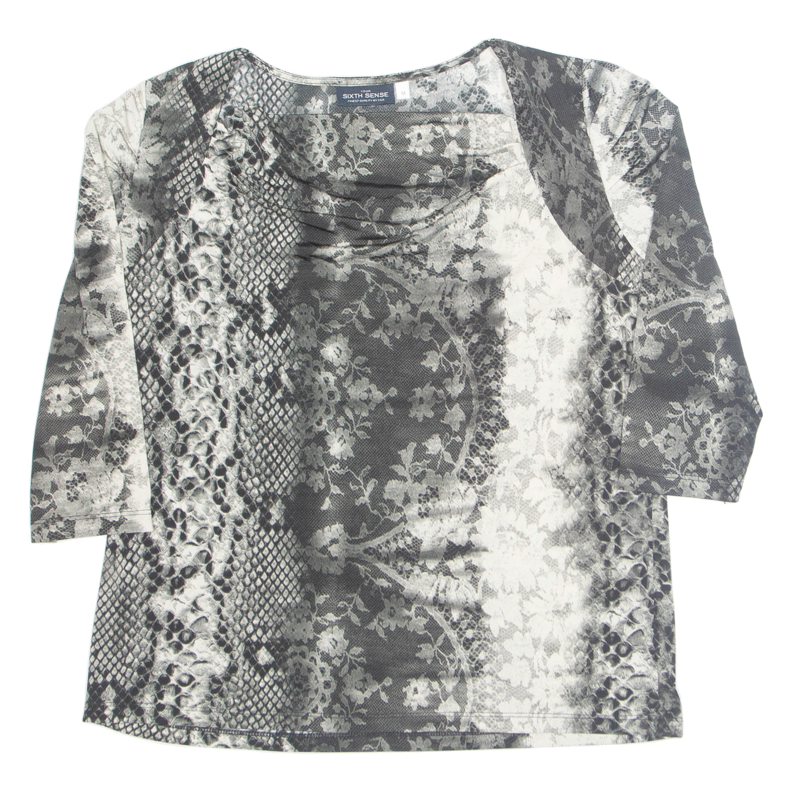 YOUR SIXTH SENSE Womens Printed Blouse Black Long Sleeve Crazy Pattern M Refurbished - N/A refurbished available on Cerqular