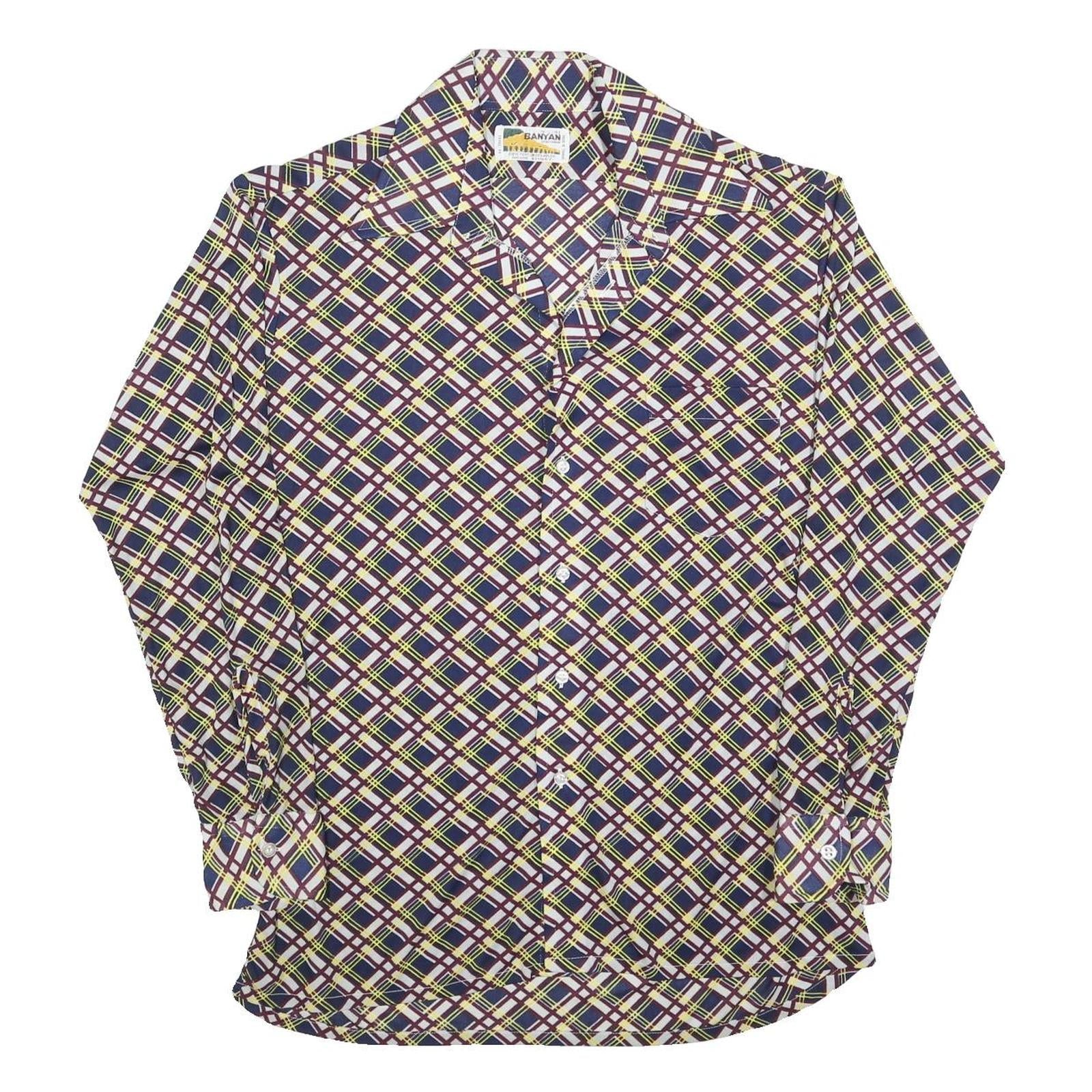 BANYAN Mens Blue Maroon & Yellow Checked Shirt L Classic Nylon Long Sleeve Refurbished - N/A refurbished available on Cerqular
