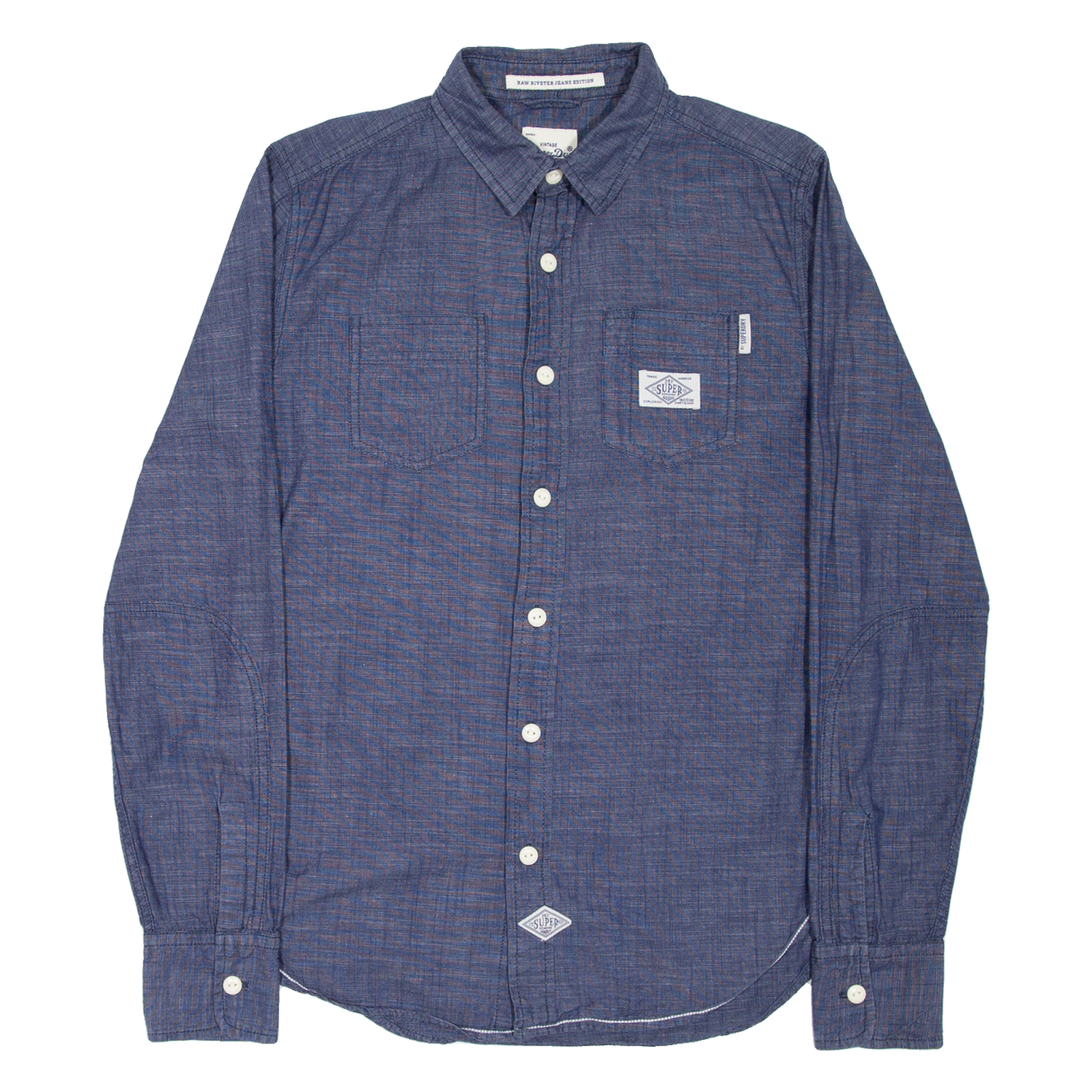 SUPERDRY Mens Plain Shirt Blue Long Sleeve S Refurbished - N/A refurbished available on Cerqular