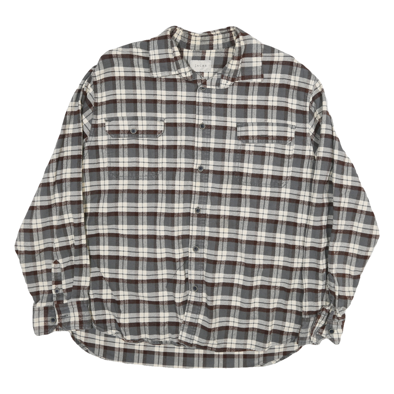 JACHS Mens Grey & Brown Check Shirt 2XL Cotton Blend Classic Casual Flannel Refurbished - N/A refurbished available on Cerqular