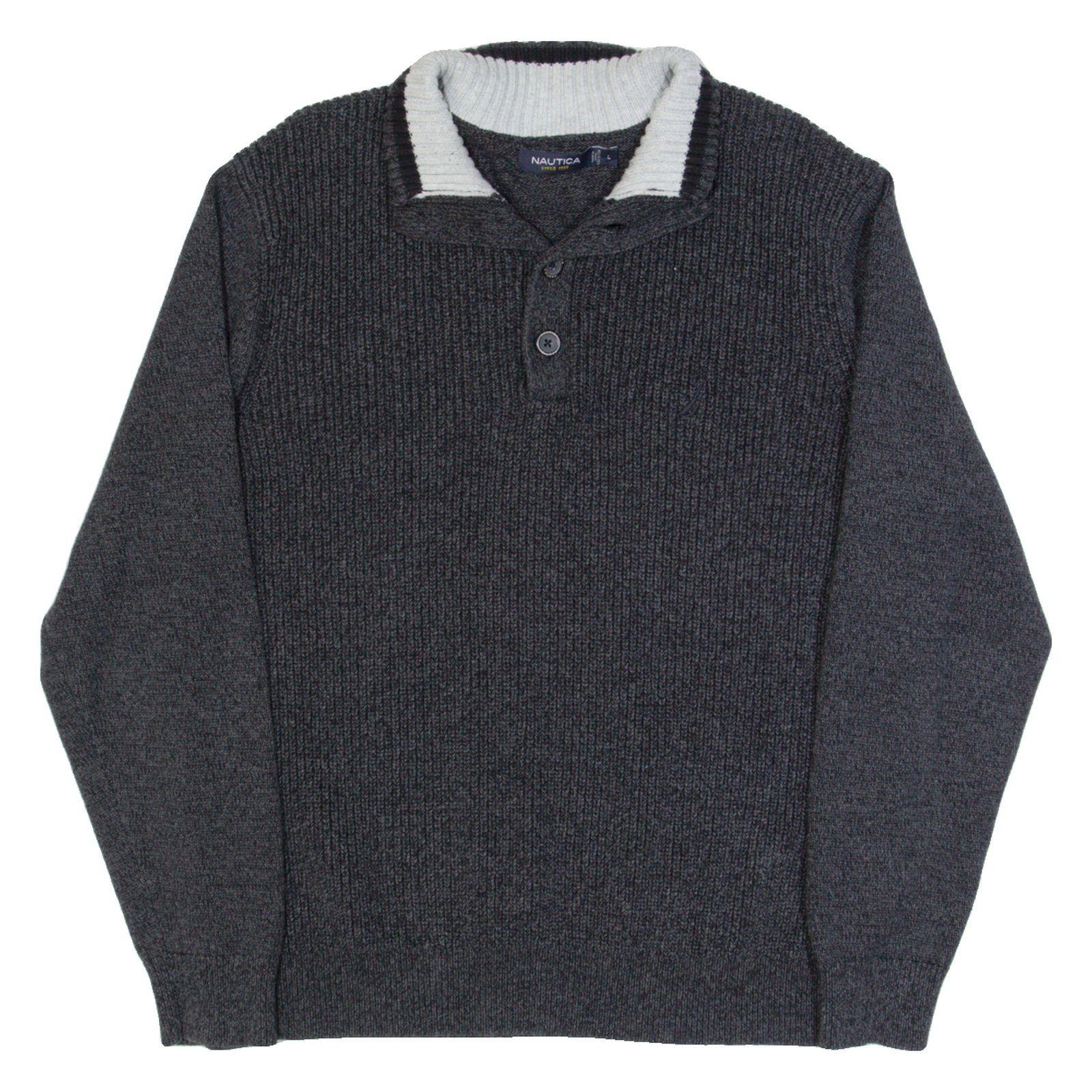 NAUTICA Mens Jumper Grey Button Neck Tight Knit L Refurbished - N/A refurbished available on Cerqular