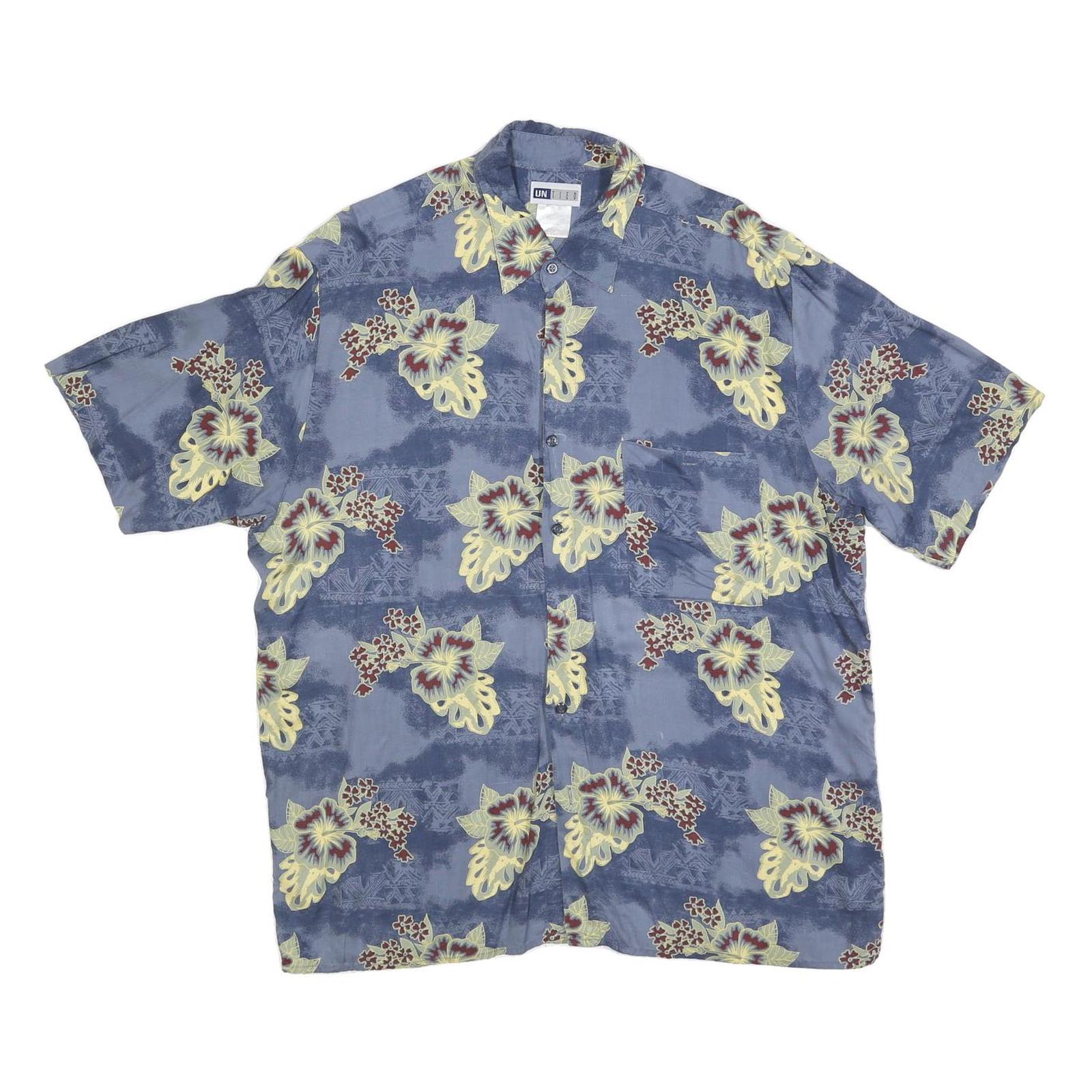 UNTIED Mens Blue Floral Pattern Short Sleeve Shirt L Casual Vacation Summer Refurbished - N/A refurbished available on Cerqular