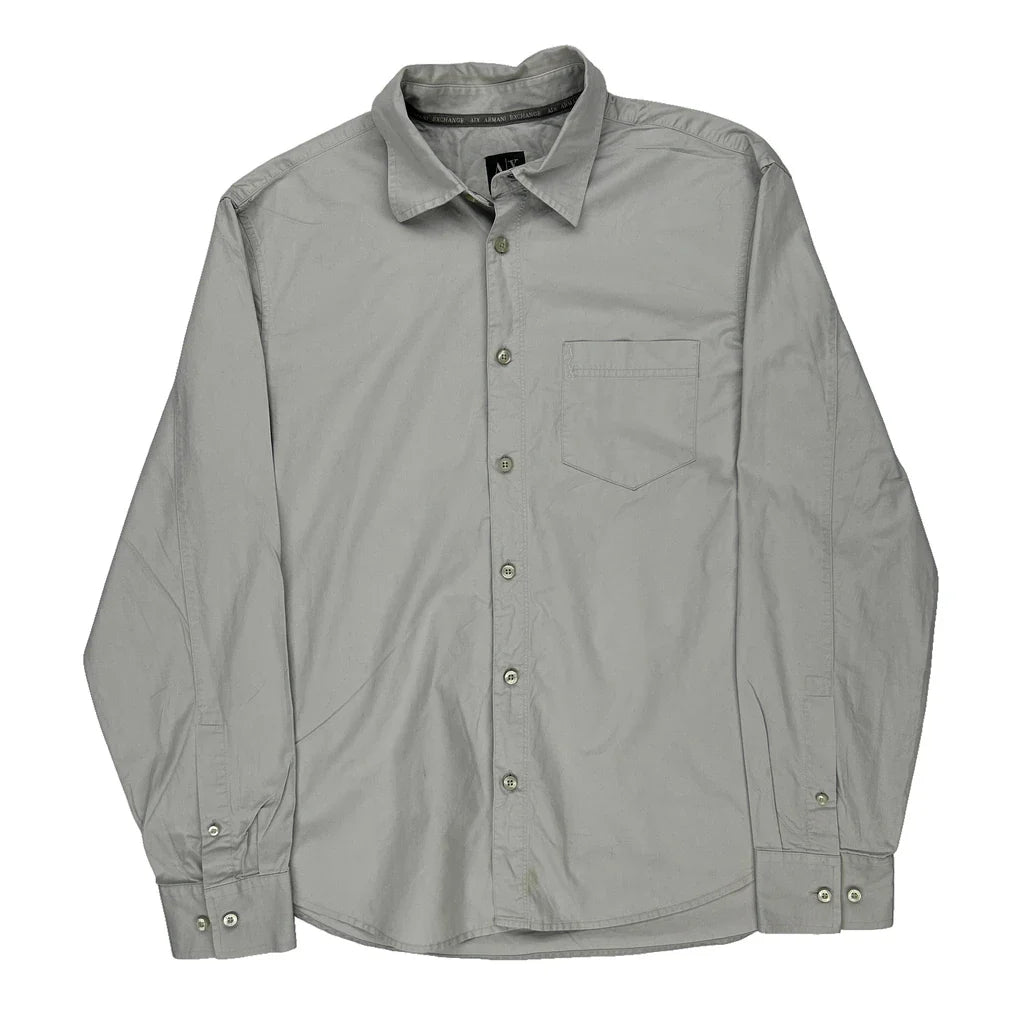 Buy Armani Exchange Shirt - Large Grey Cotton Refurbished - $58.95 Armani Exchange Shirt - Large Grey Cotton Refurbished - Thrifted (note: this is a term often used to describe second- refurbished available on Cerqular
