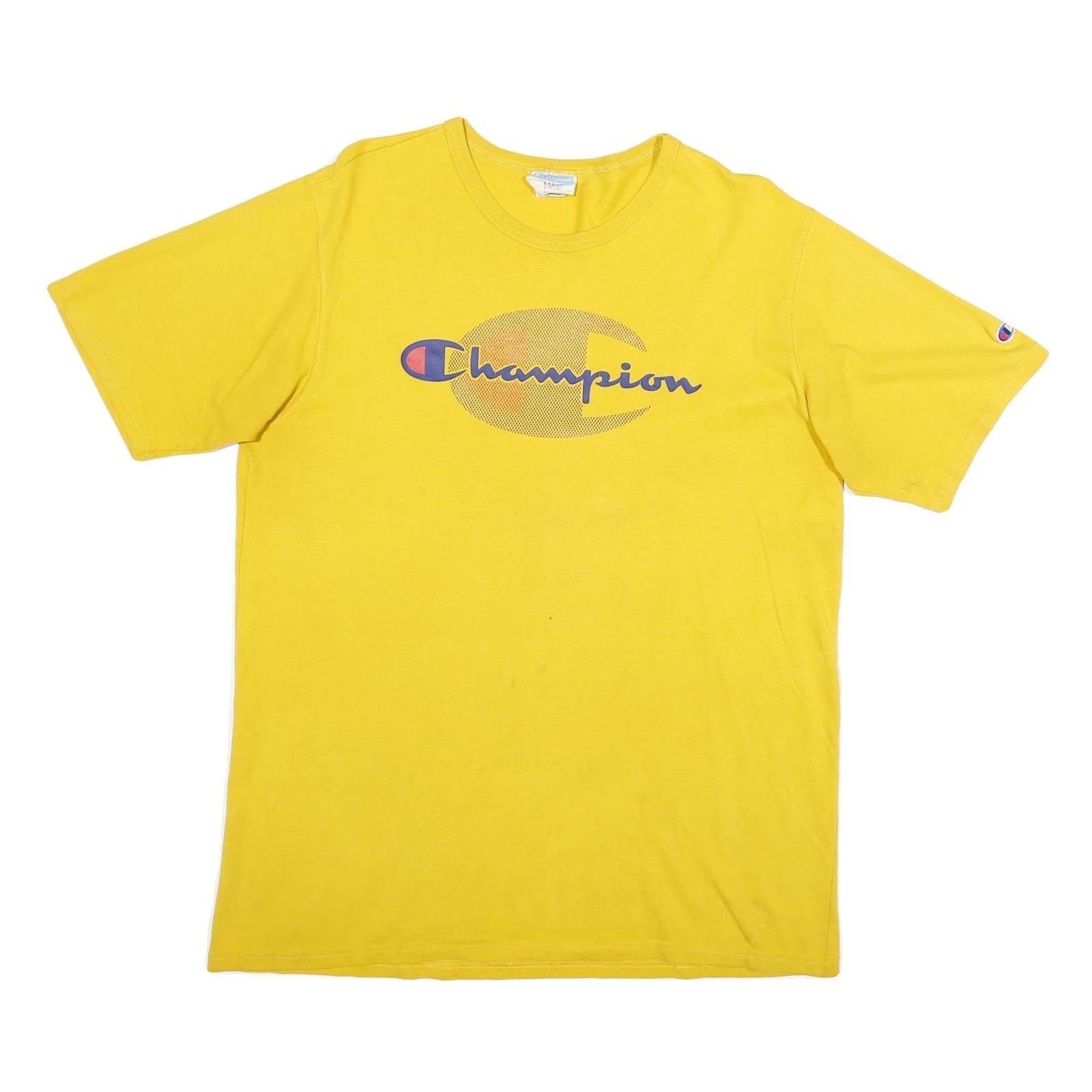 CHAMPION Mens Yellow Graphic T-Shirt L Short Sleeve Crew Neck Cotton Casual Refurbished - N/A refurbished available on Cerqular