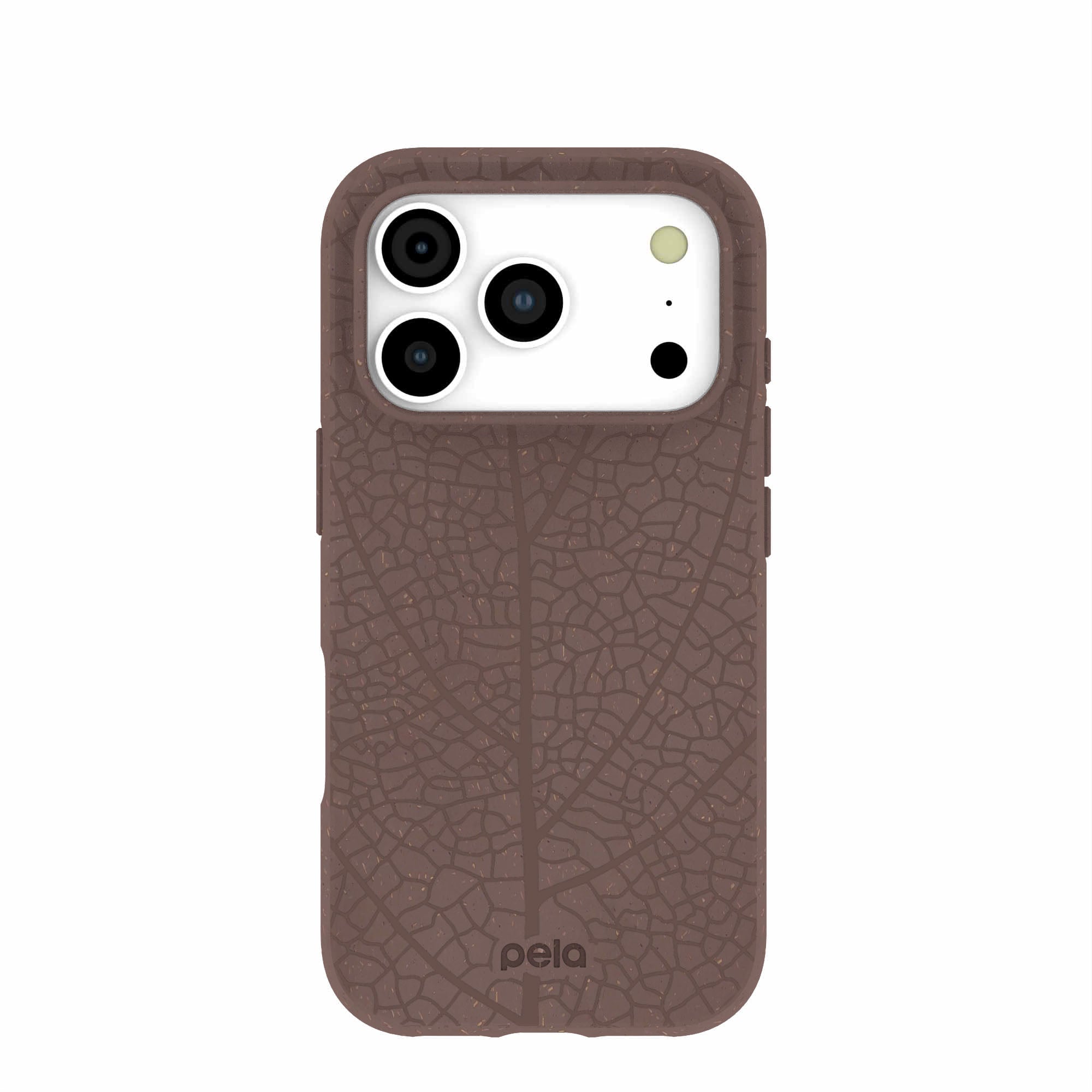 Chocolate Brown Leaf Veins iPhone 17 Pro Case | MagSafe Compatibility: Without MagSafe Refurbished - Pela Case refurbished available on Cerqular