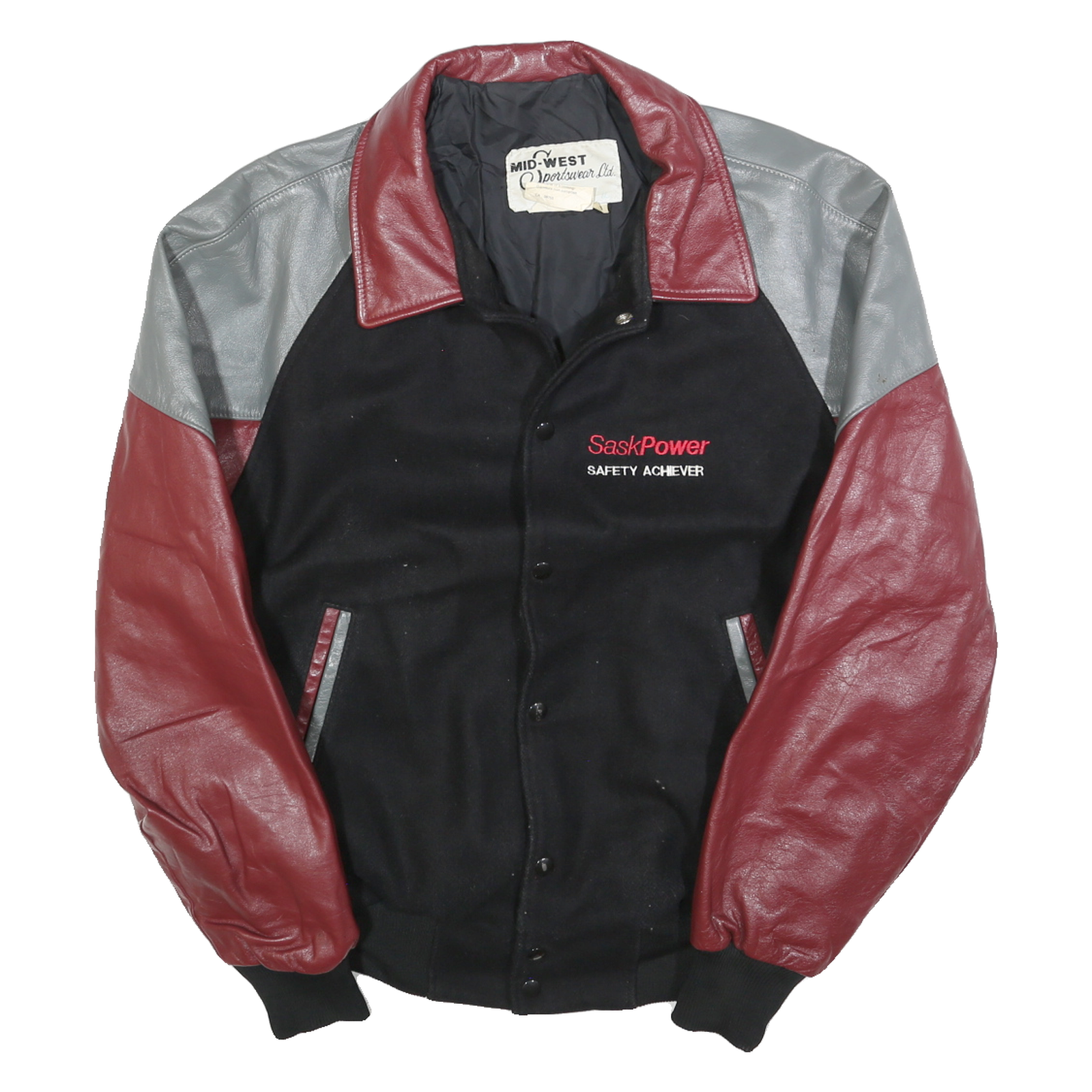 MID-WEST SPORTSWEAR Mens Black & Burgundy Colourblock Wool Button Jacket L Wool Refurbished - N/A refurbished available on Cerqular
