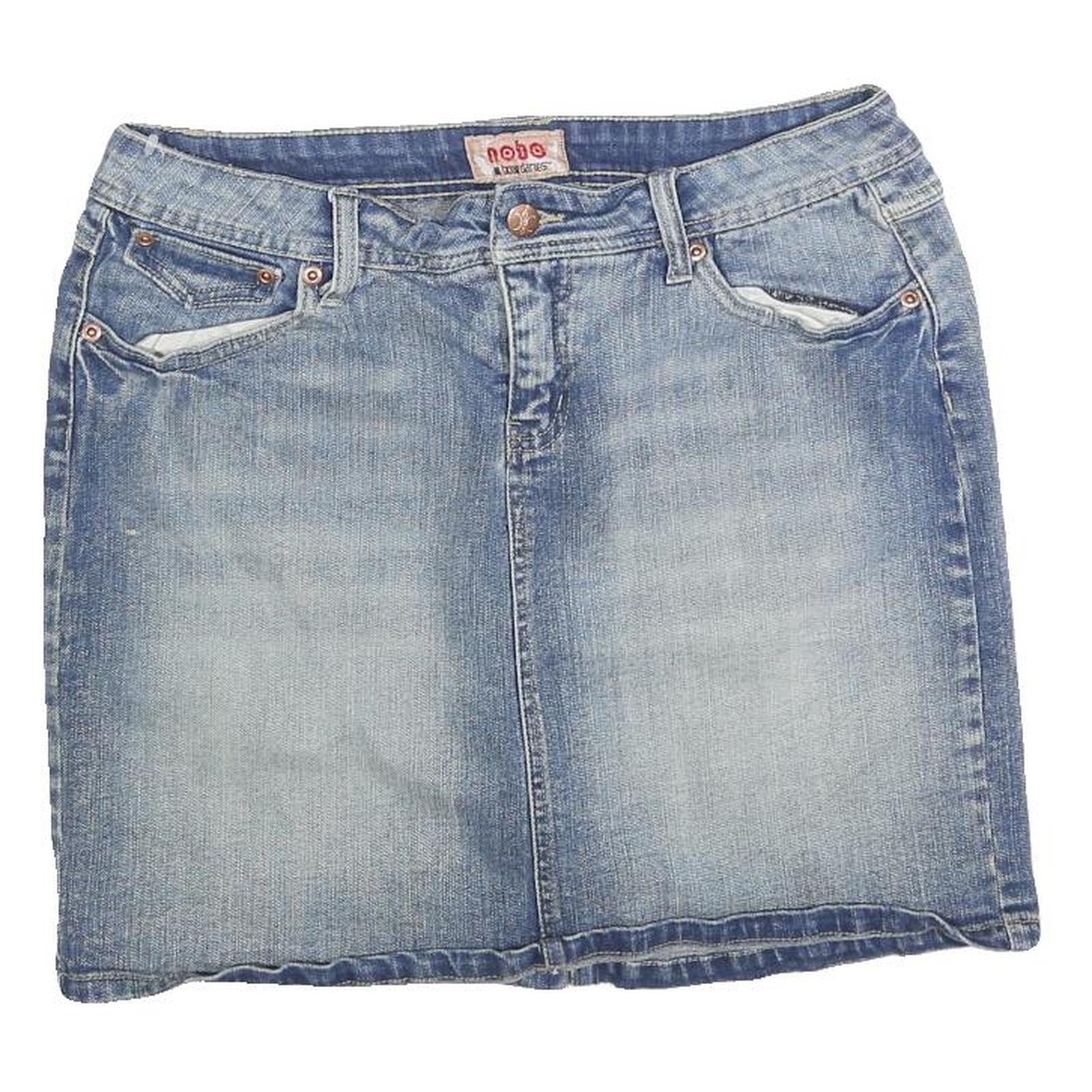 NO BOUNDARIES Womens Blue Denim Mini Cotton Blend Skirt L Casual Pocketed Refurbished - N/A refurbished available on Cerqular