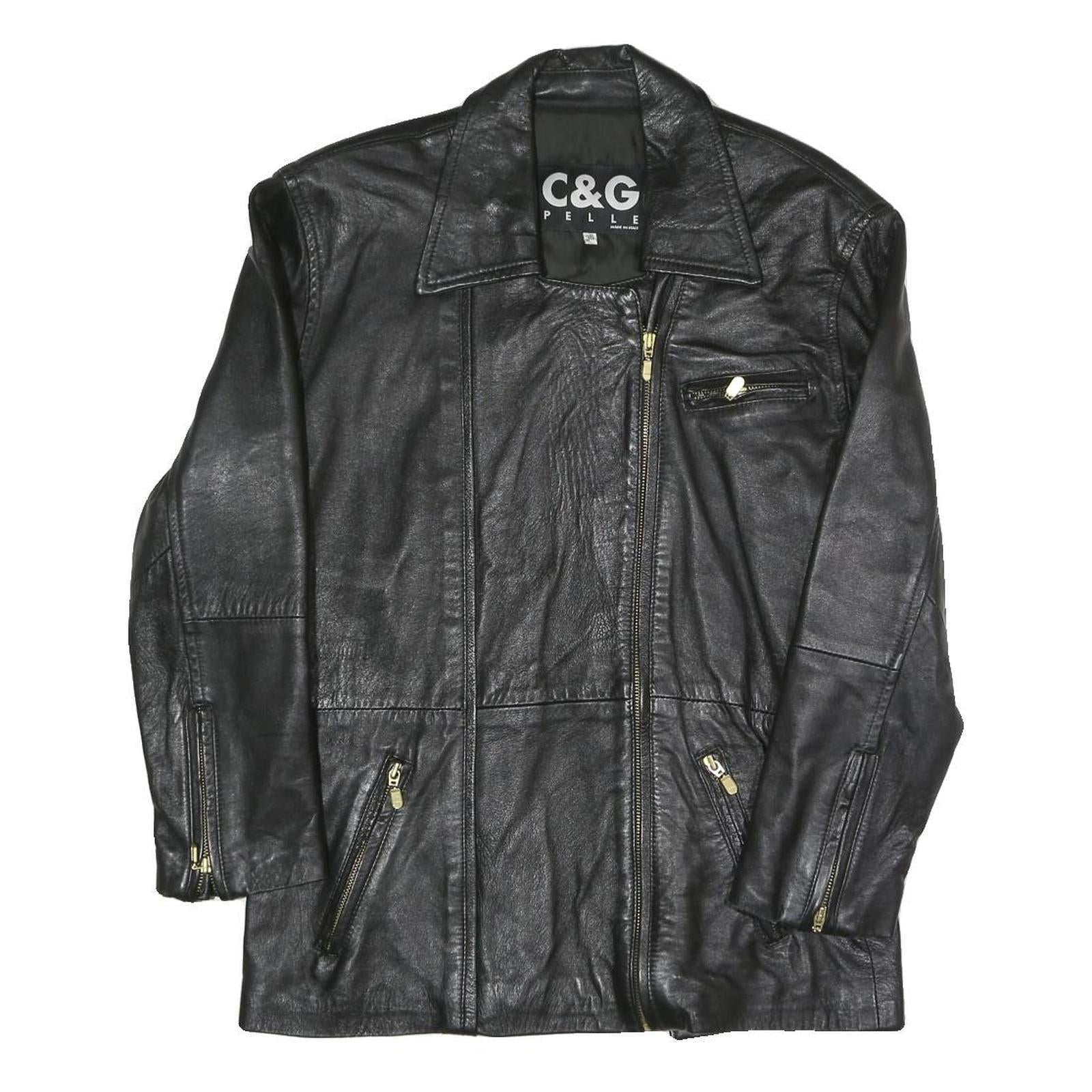 C&G Womens Black Biker Faux Leather Jacket M Zip Closure Plain Relaxed Fit Refurbished - N/A refurbished available on Cerqular