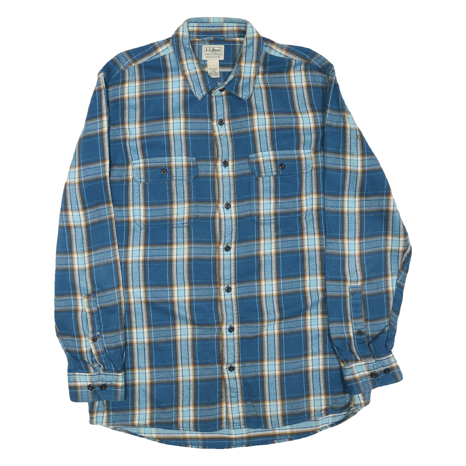LL BEAN Mens Blue & Beige Checked Shirt L Cotton Blend Casual Button Up Refurbished - N/A refurbished available on Cerqular