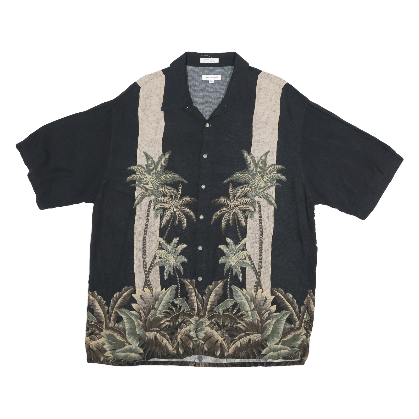 PIERRE CARDIN Mens Black Beige Tropical Rayon Shirt 2XL Button Pattern Casual Refurbished - N/A refurbished available on Cerqular