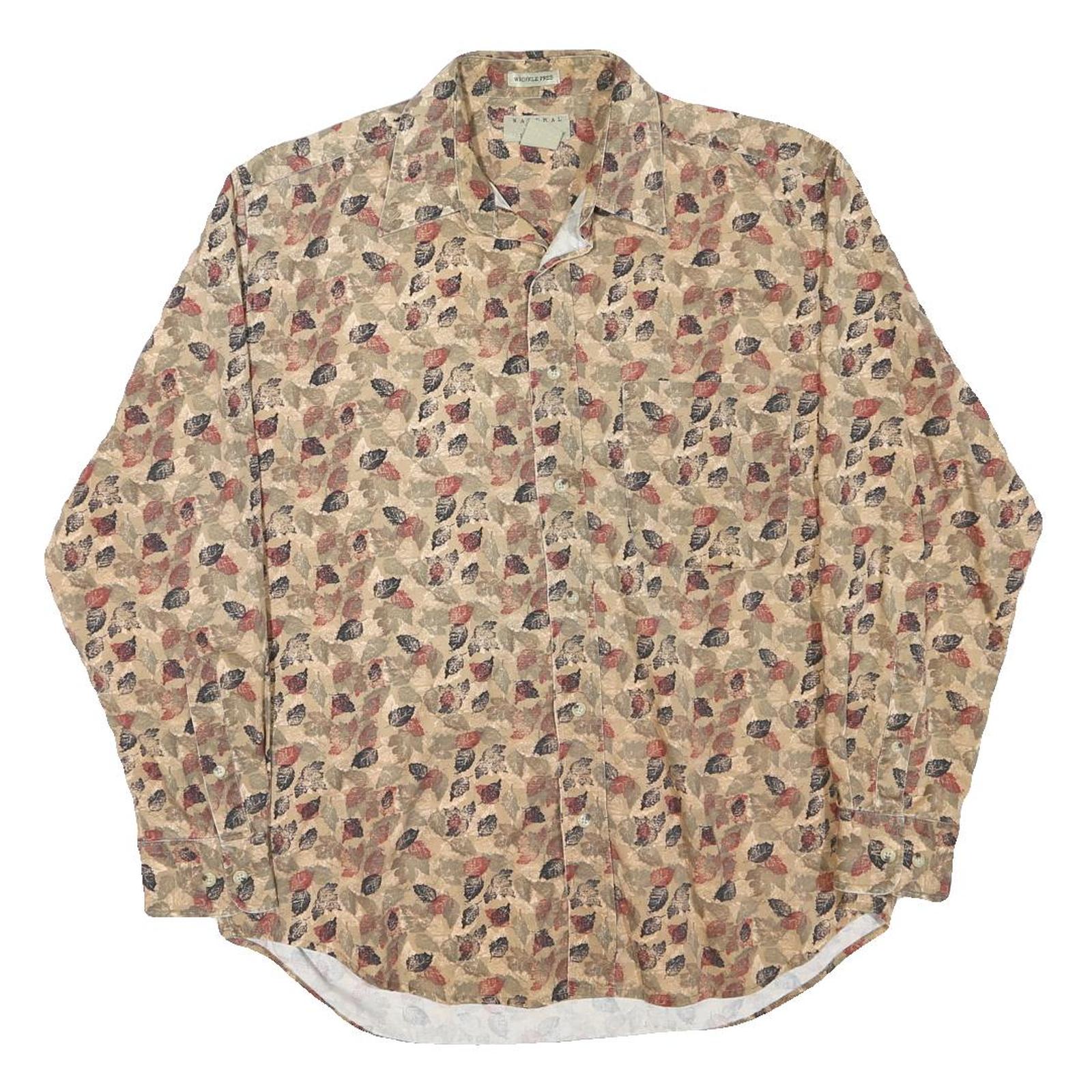 NATURAL ISSUE Mens Beige Leaf Print Shirt M Cotton Blend Casual Wear Refurbished - N/A refurbished available on Cerqular