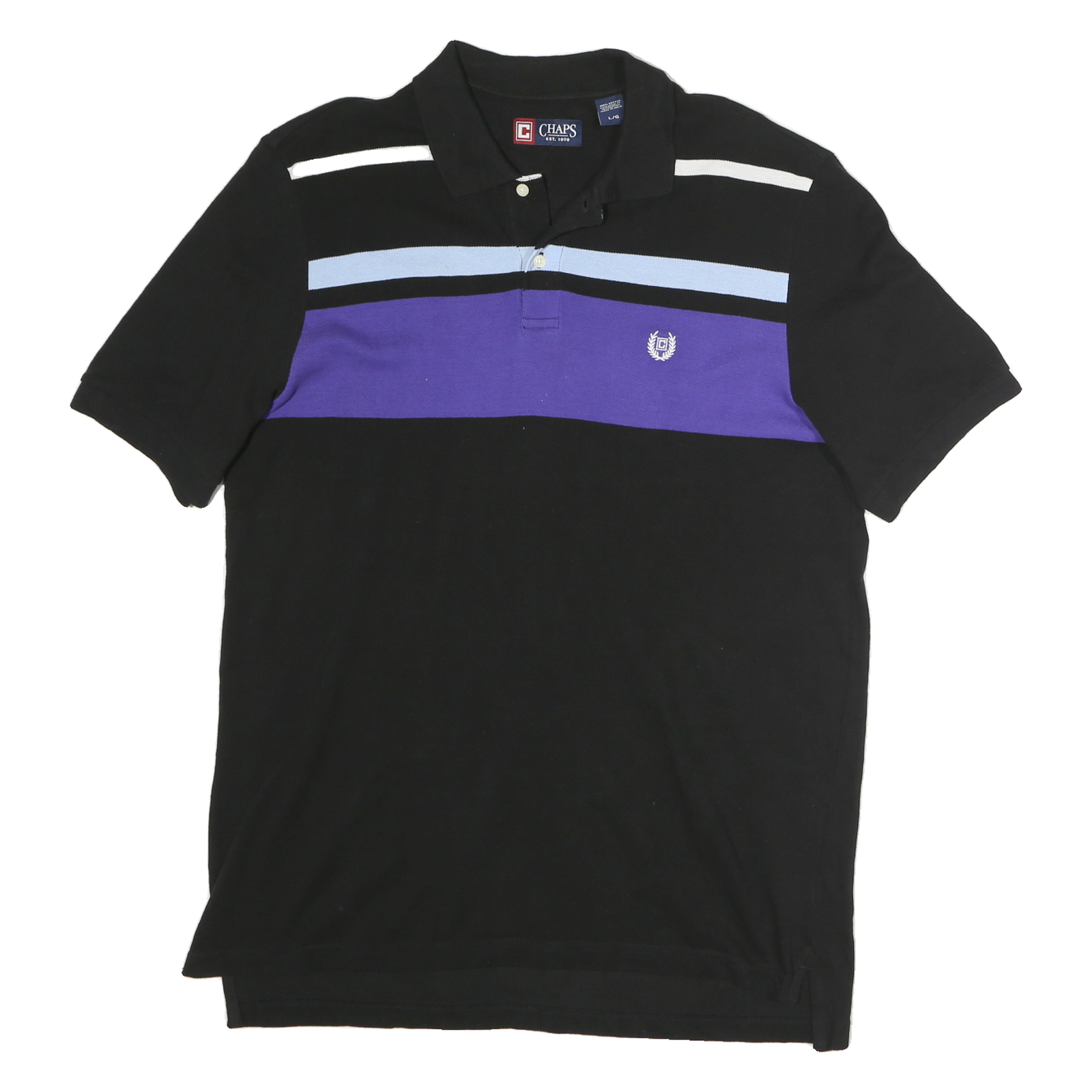 CHAPS Mens Black & Purple Cotton Short Sleeve Polo Shirt L Classic Stripe Design Refurbished - N/A refurbished available on Cerqular