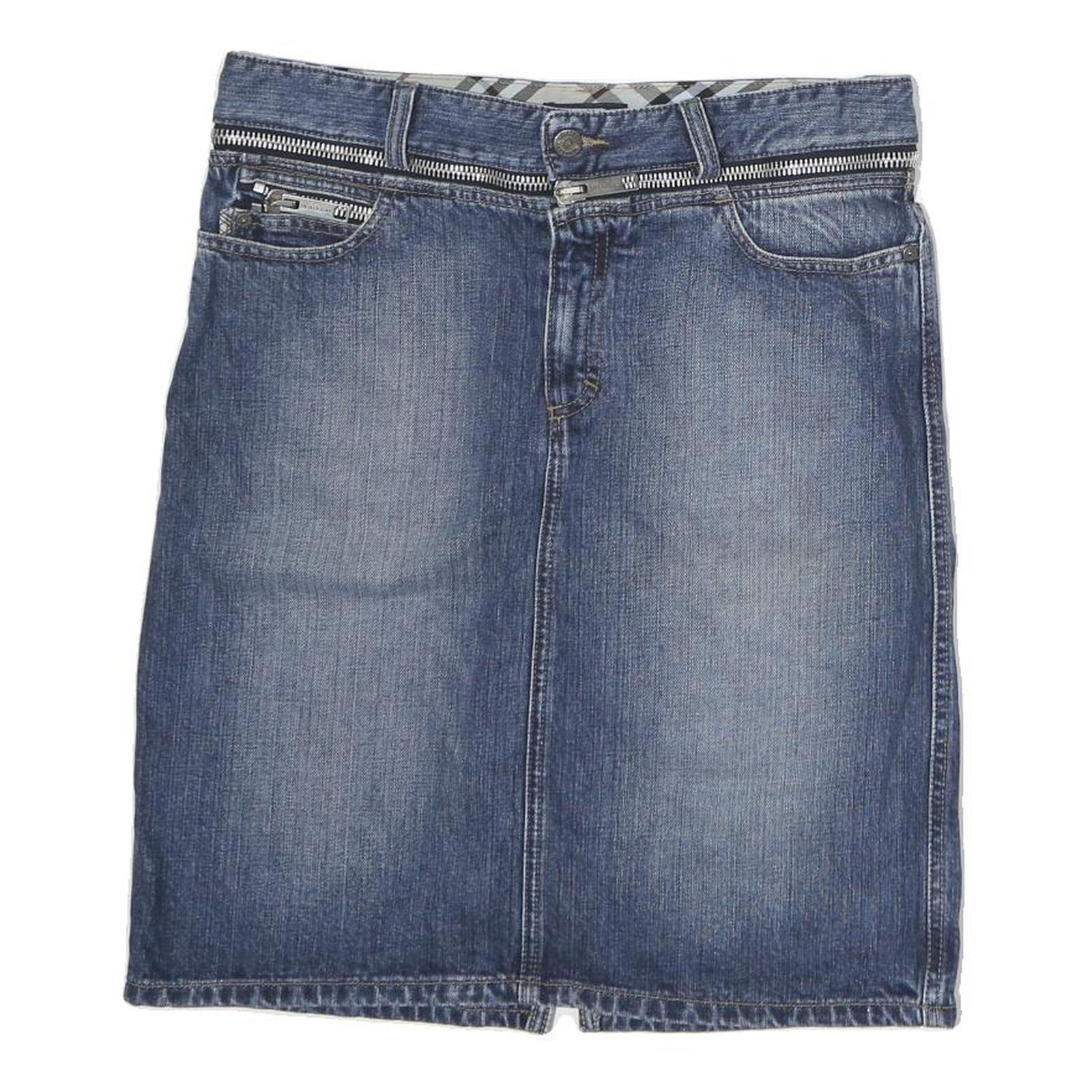 BURBERRY Womens Blue Denim Mini Cotton Skirt UK 8 Zip Pockets Casual Refurbished - N/A refurbished available on Cerqular