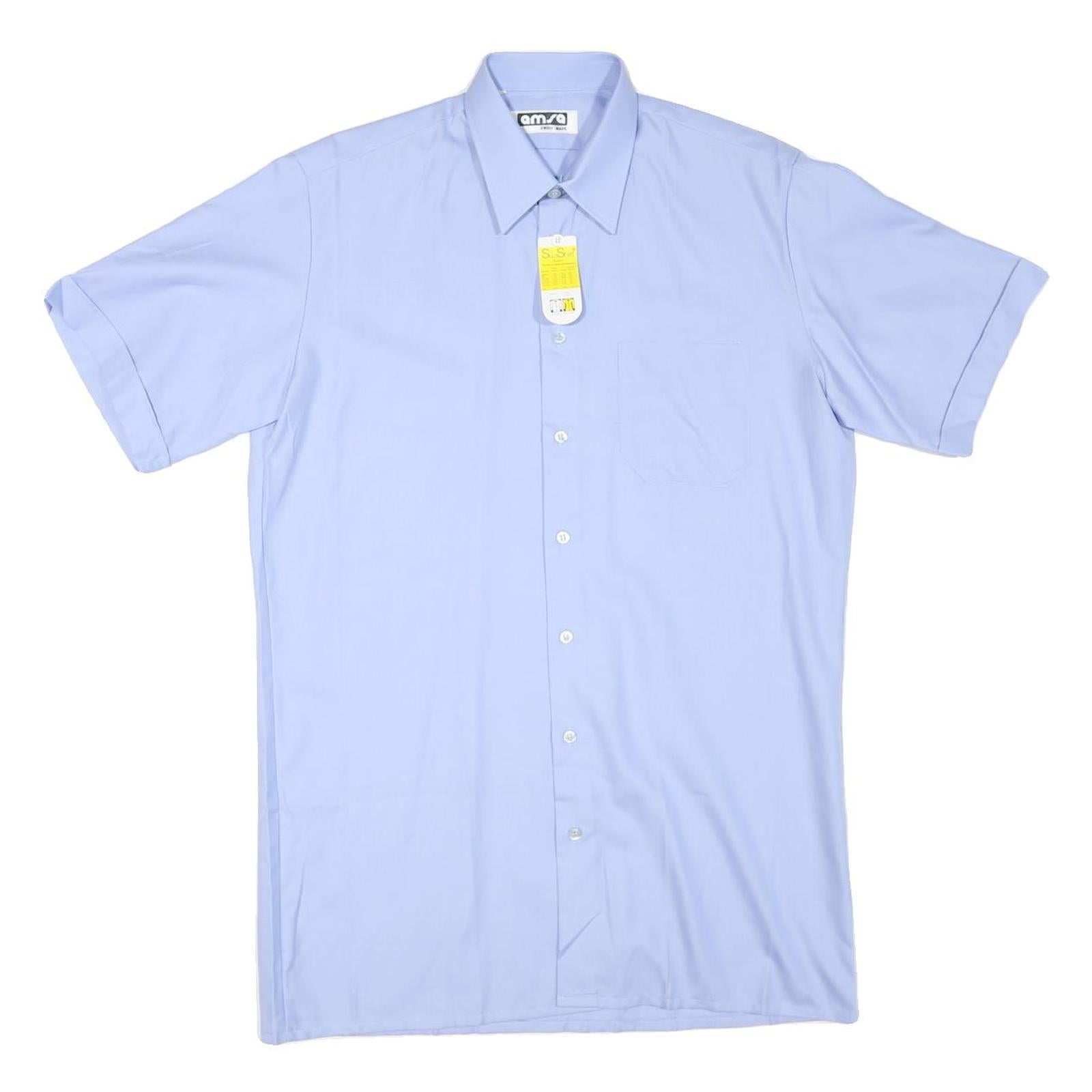 AMSA Mens Blue Shirt L Cotton Blend Short Sleeve Classic Style Refurbished - N/A refurbished available on Cerqular
