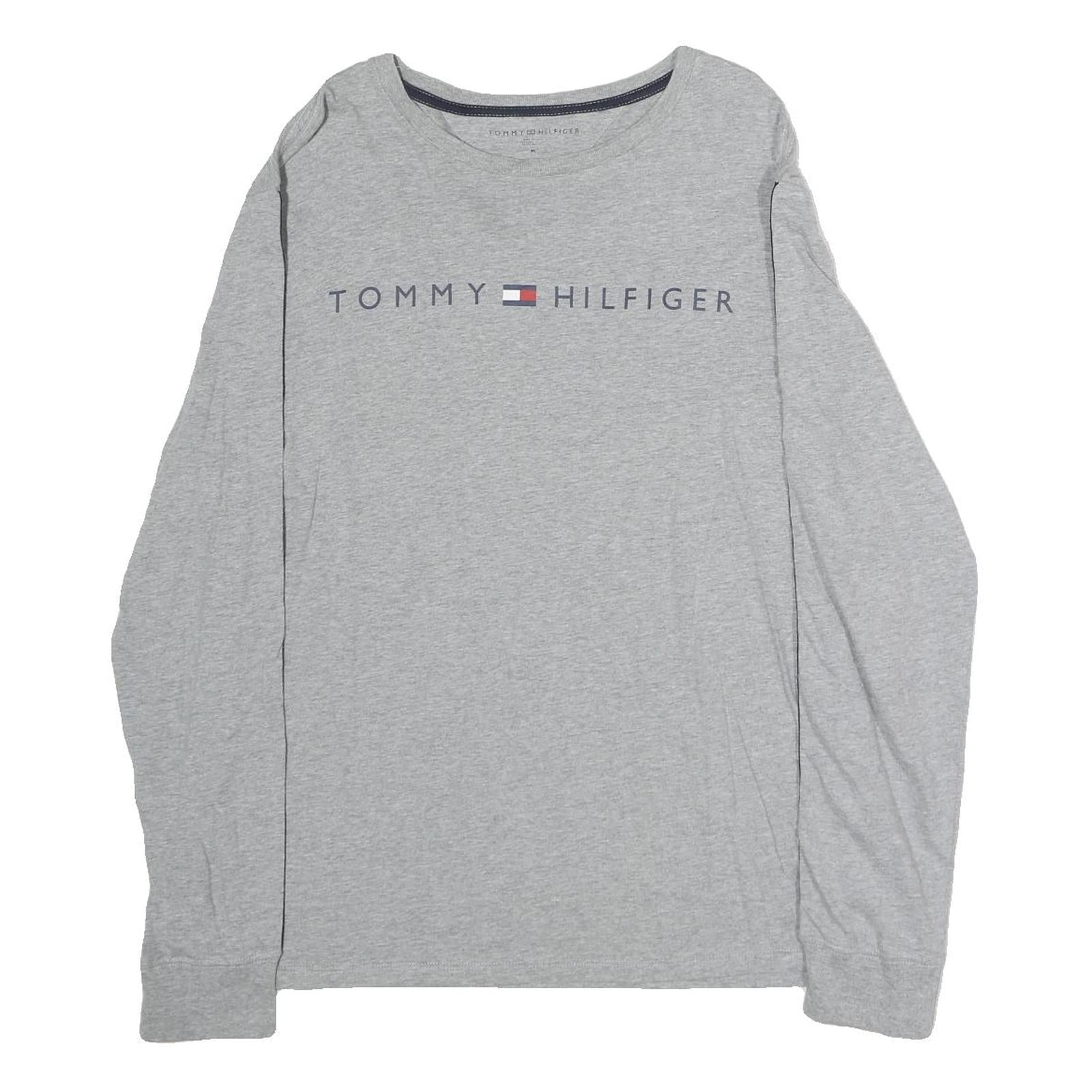 TOMMY HILFIGER Mens Grey Long Sleeve Crew Neck Logo Print T-Shirt M Refurbished - N/A refurbished available on Cerqular