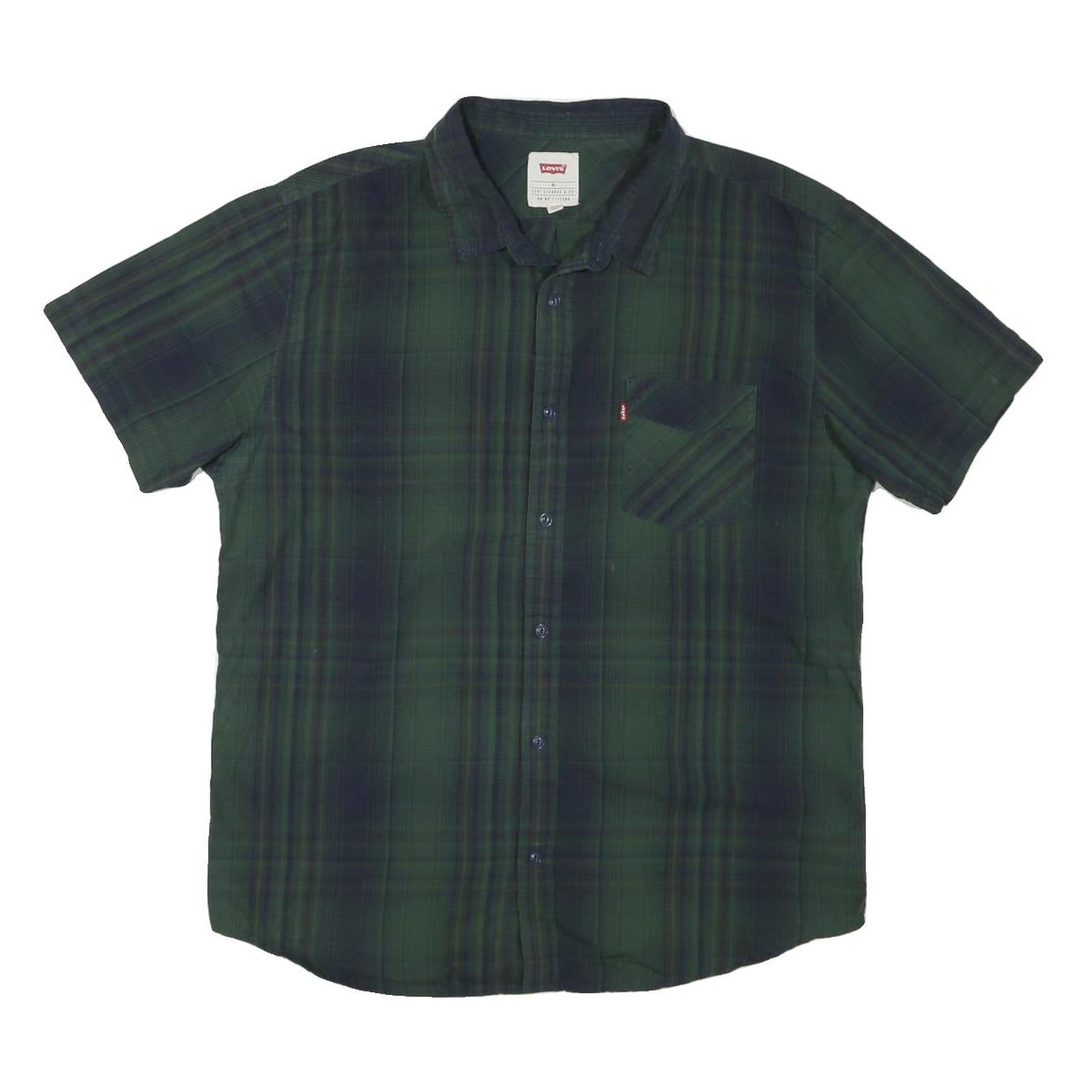 LEVI'S Mens Green & Navy Plaid Shirt XL Cotton Blend Casual Button Up Pocket Refurbished - N/A refurbished available on Cerqular