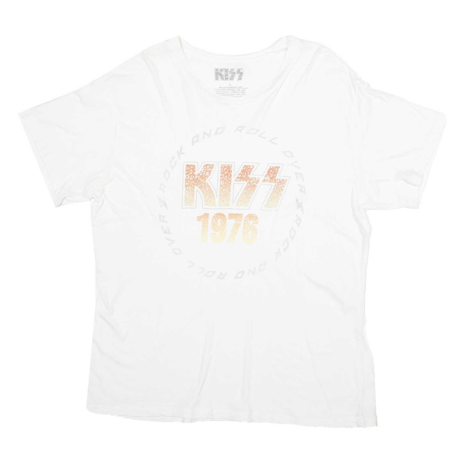 KISS Mens White 1976 Graphic T-Shirt L Short Sleeve Crew Neck Rock Band Refurbished - N/A refurbished available on Cerqular